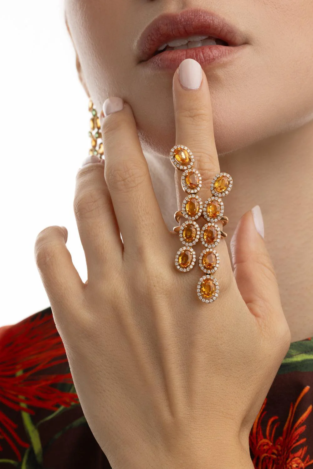Diamond Orange Sapphire Ring - Image 3
