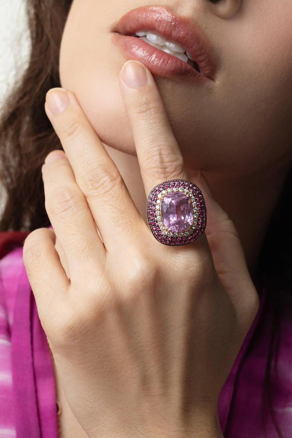 Diamond Ruby Kunzite Ring - Image 2