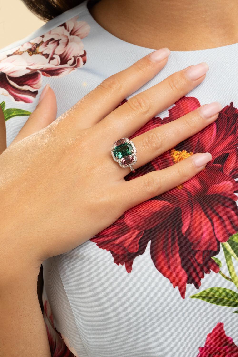 Diamond Tourmaline Garnet Ring - Image 3