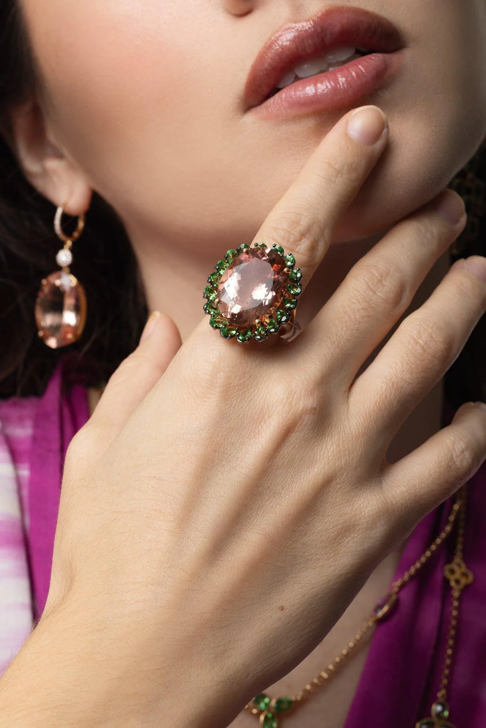 Diamond Tsavorite Morganite Ring - Image 3