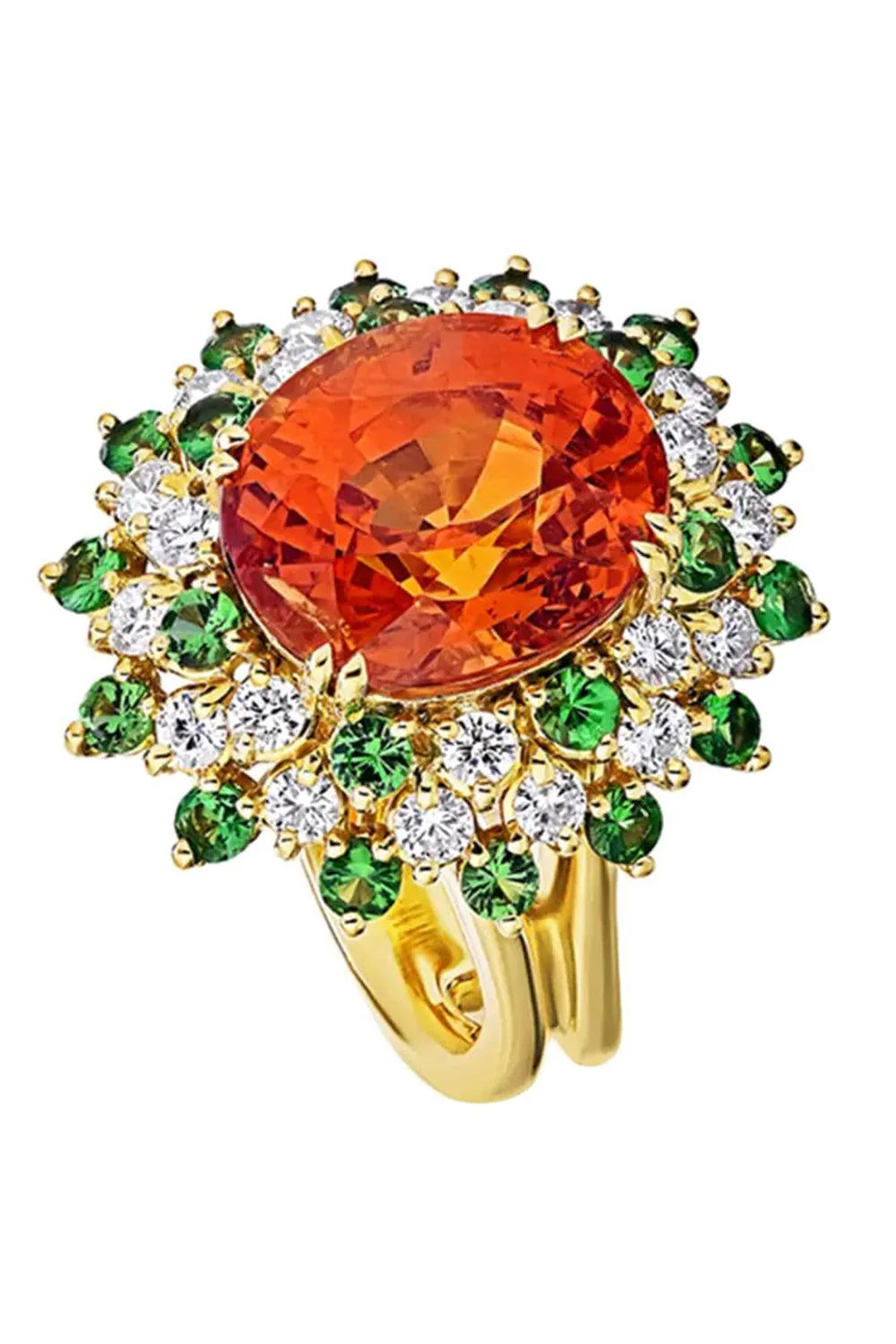 Diamond Tsavorite Spessarite Ring