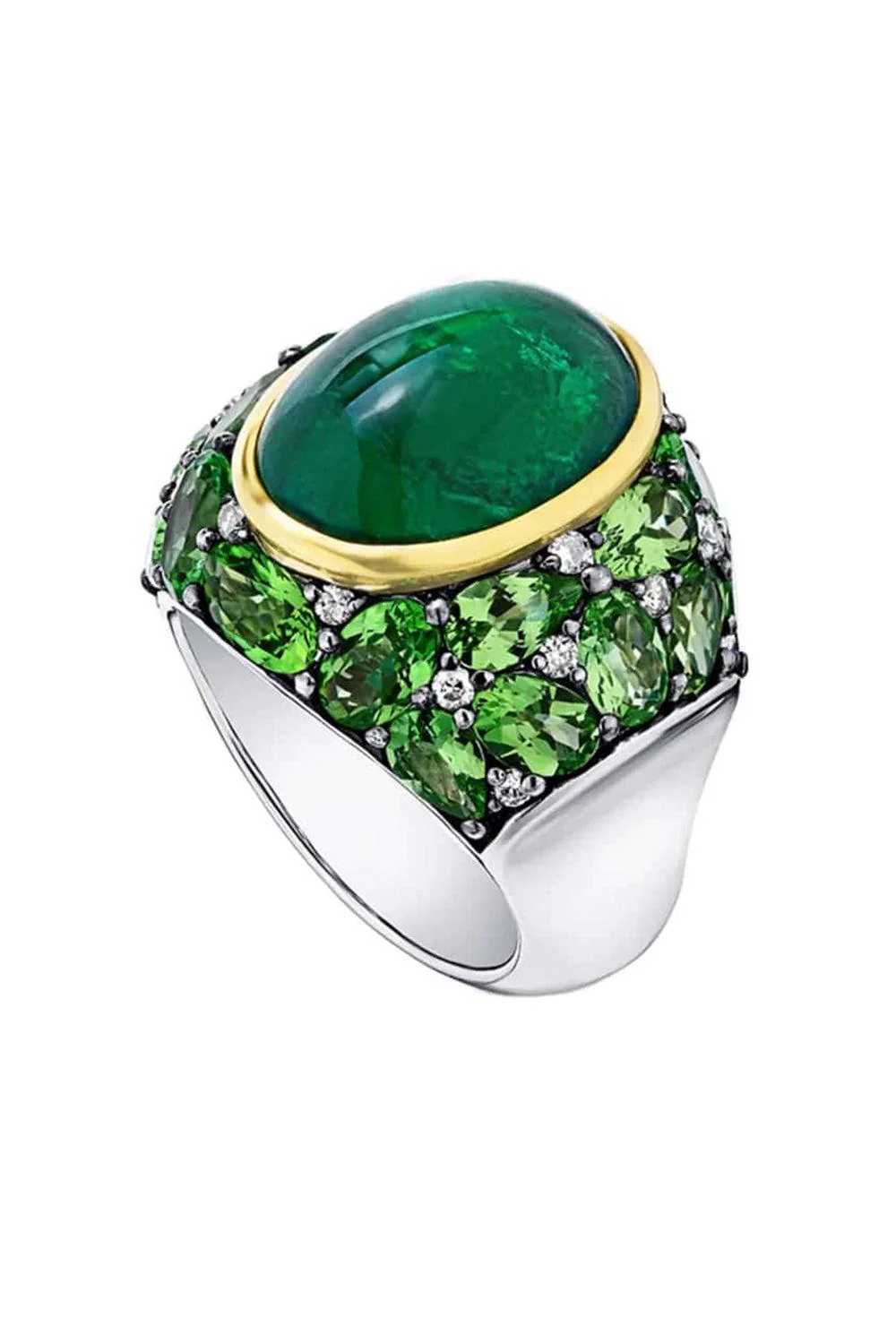 Emerald Tsavorite Diamond Ring