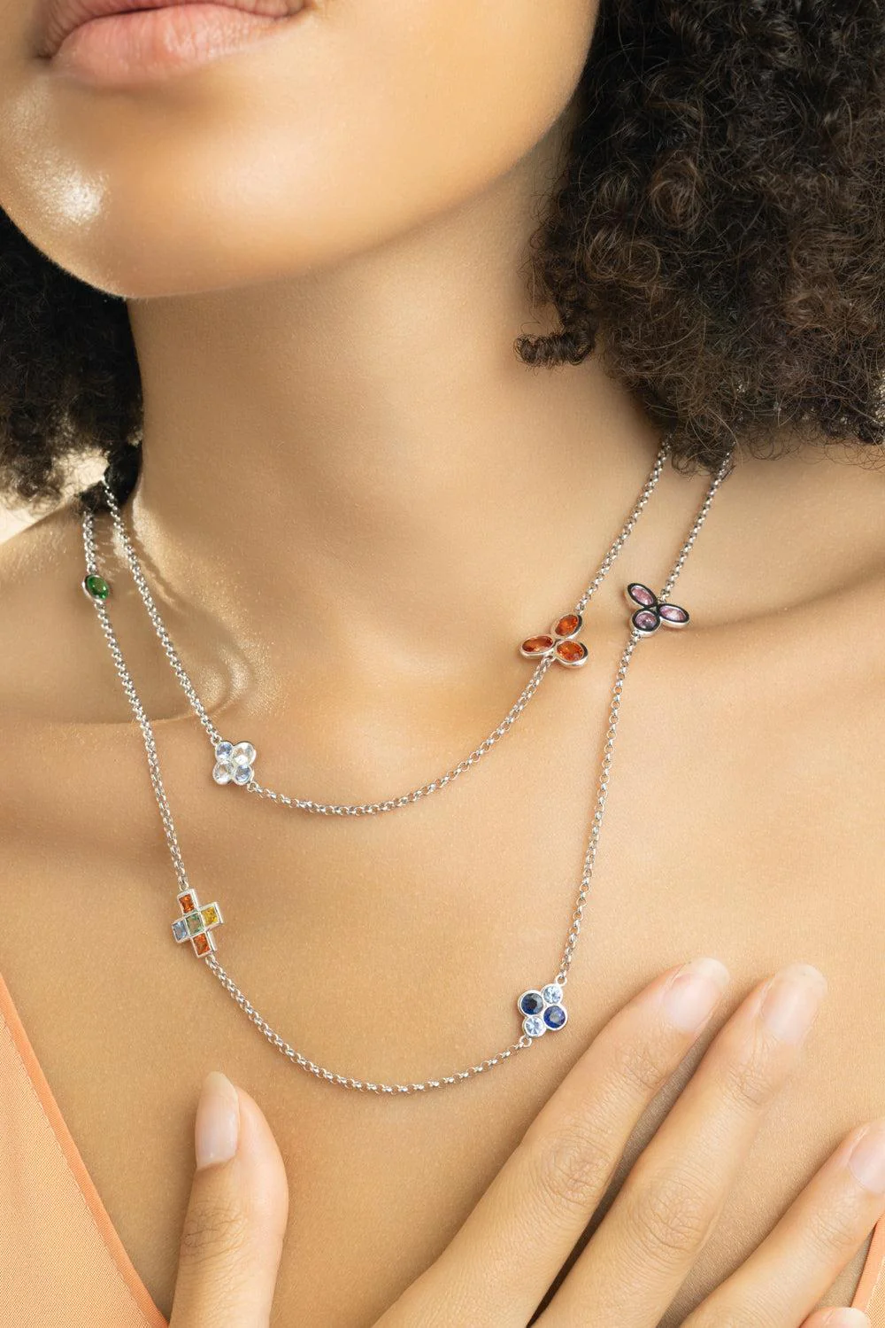 Mixed Sapphire Station Necklace - Image 2