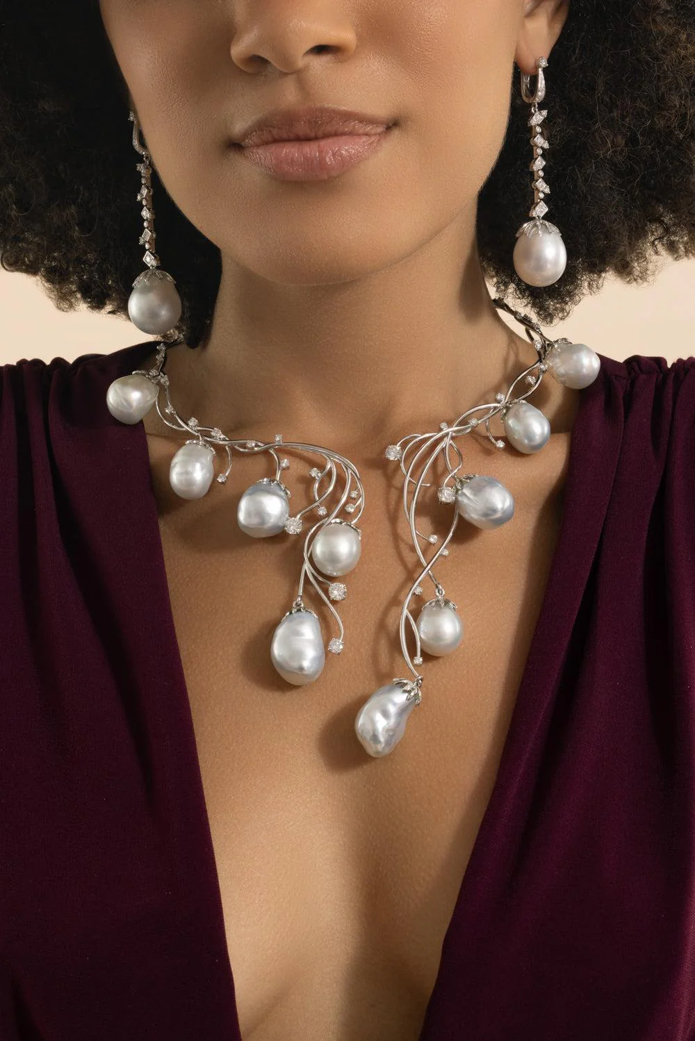 Pearl Diamond Collar Necklace - Image 3