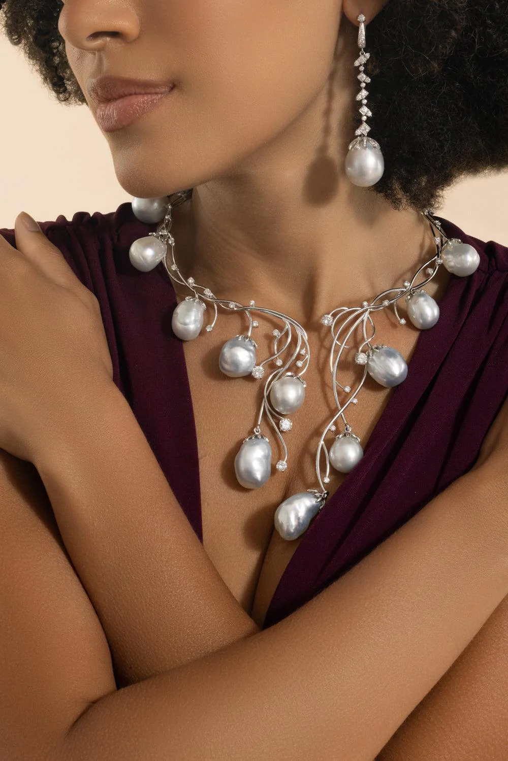 Pearl Diamond Collar Necklace - Image 5