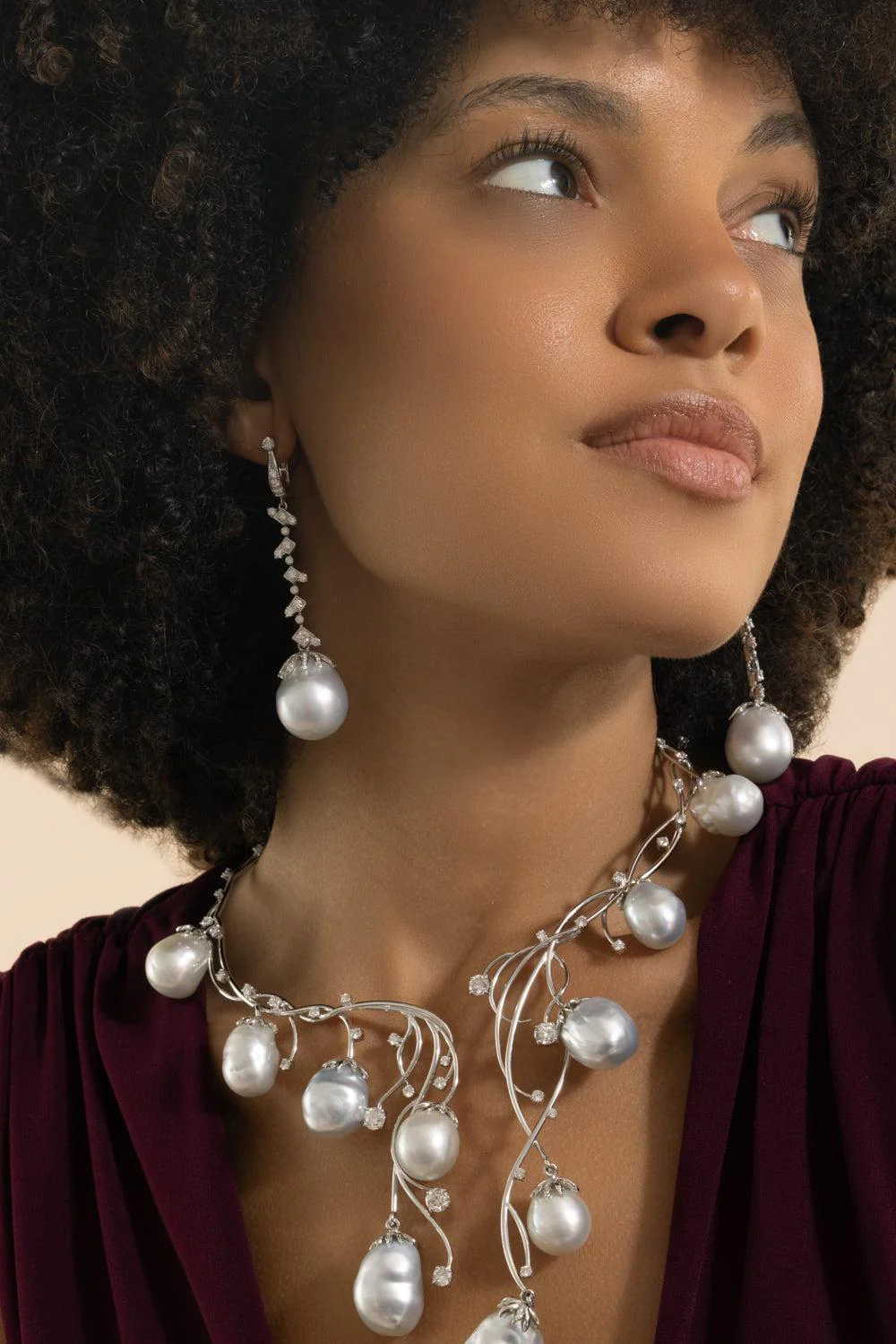 Pearl Diamond Drop Earrings - Image 5