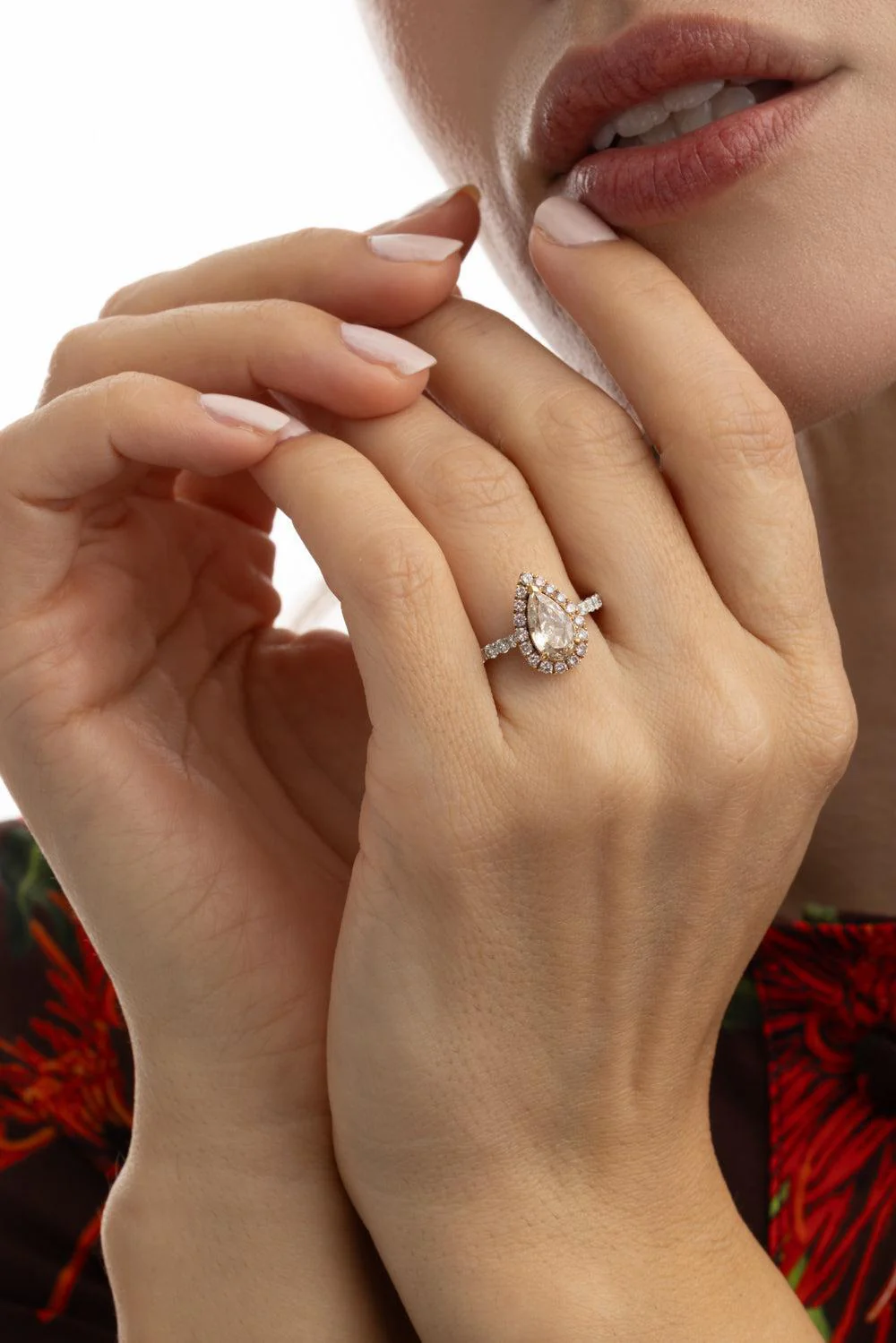 Pink Sapphire Diamond Pear Ring - Image 2