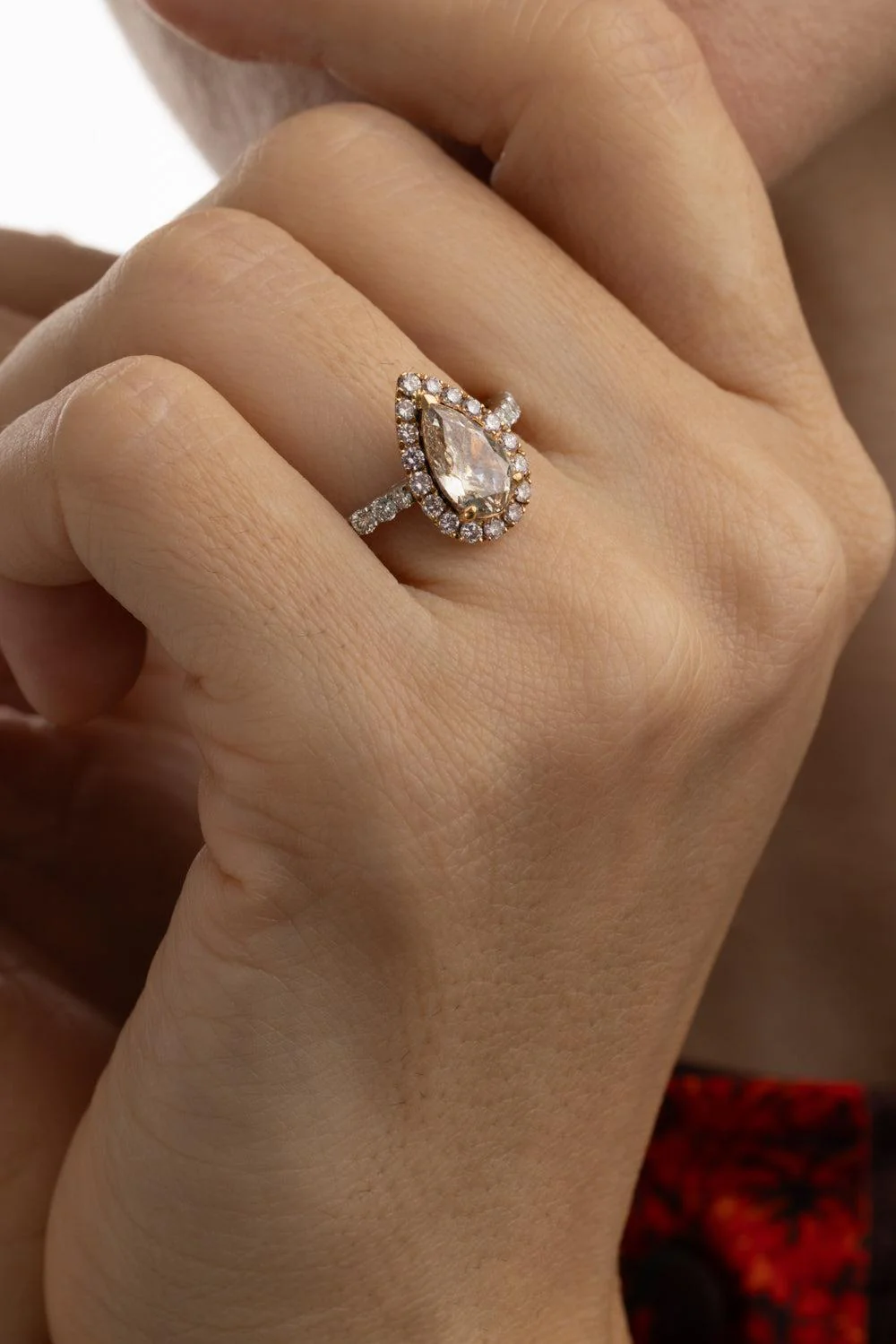 Pink Sapphire Diamond Pear Ring - Image 3