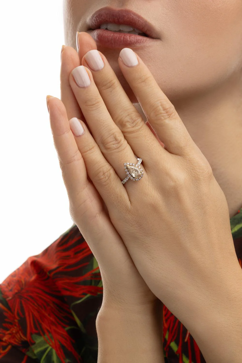 Pink Sapphire Diamond Pear Ring - Image 4