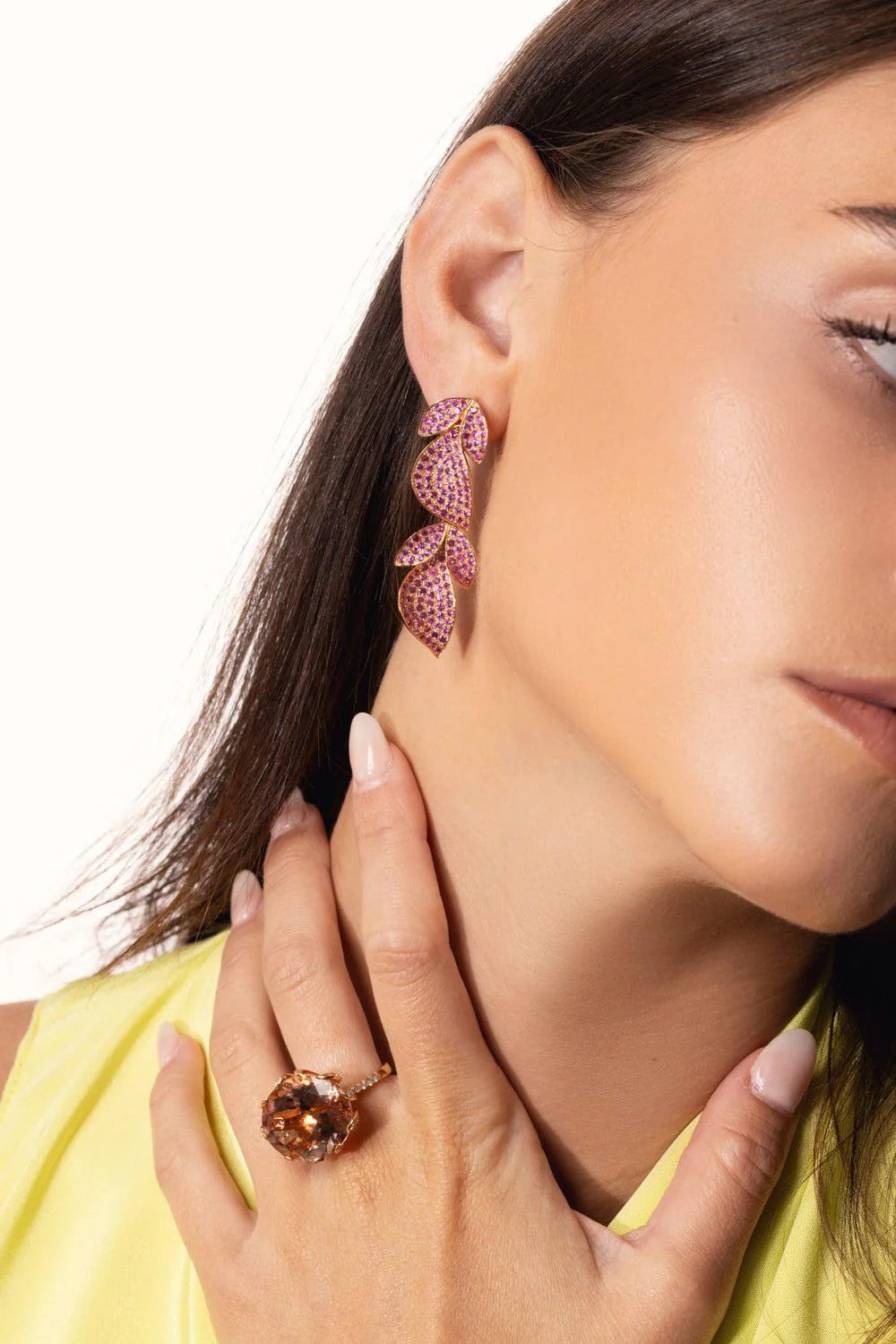 Pink Sapphire Leaf Earrings - Image 3