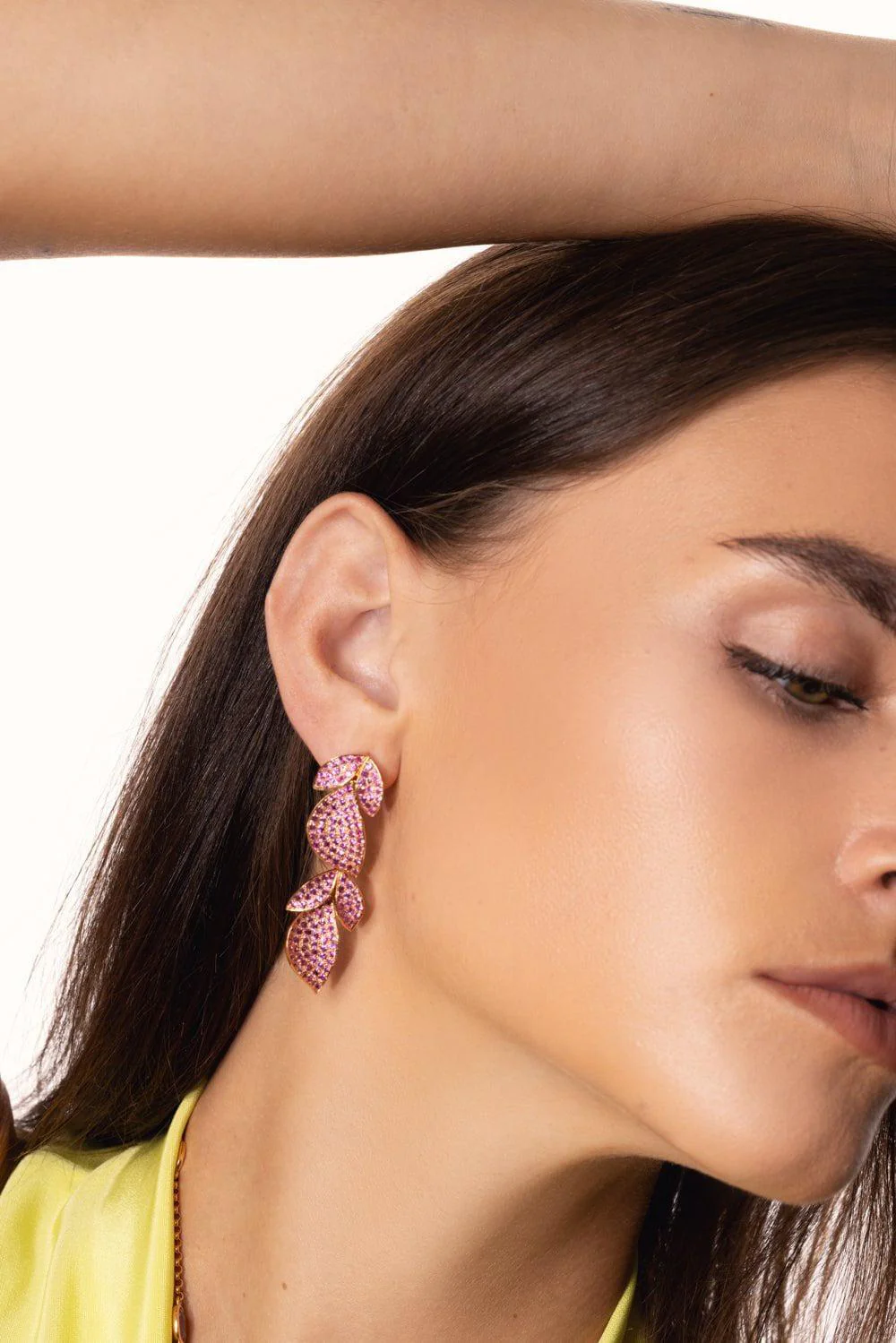 Pink Sapphire Leaf Earrings - Image 4