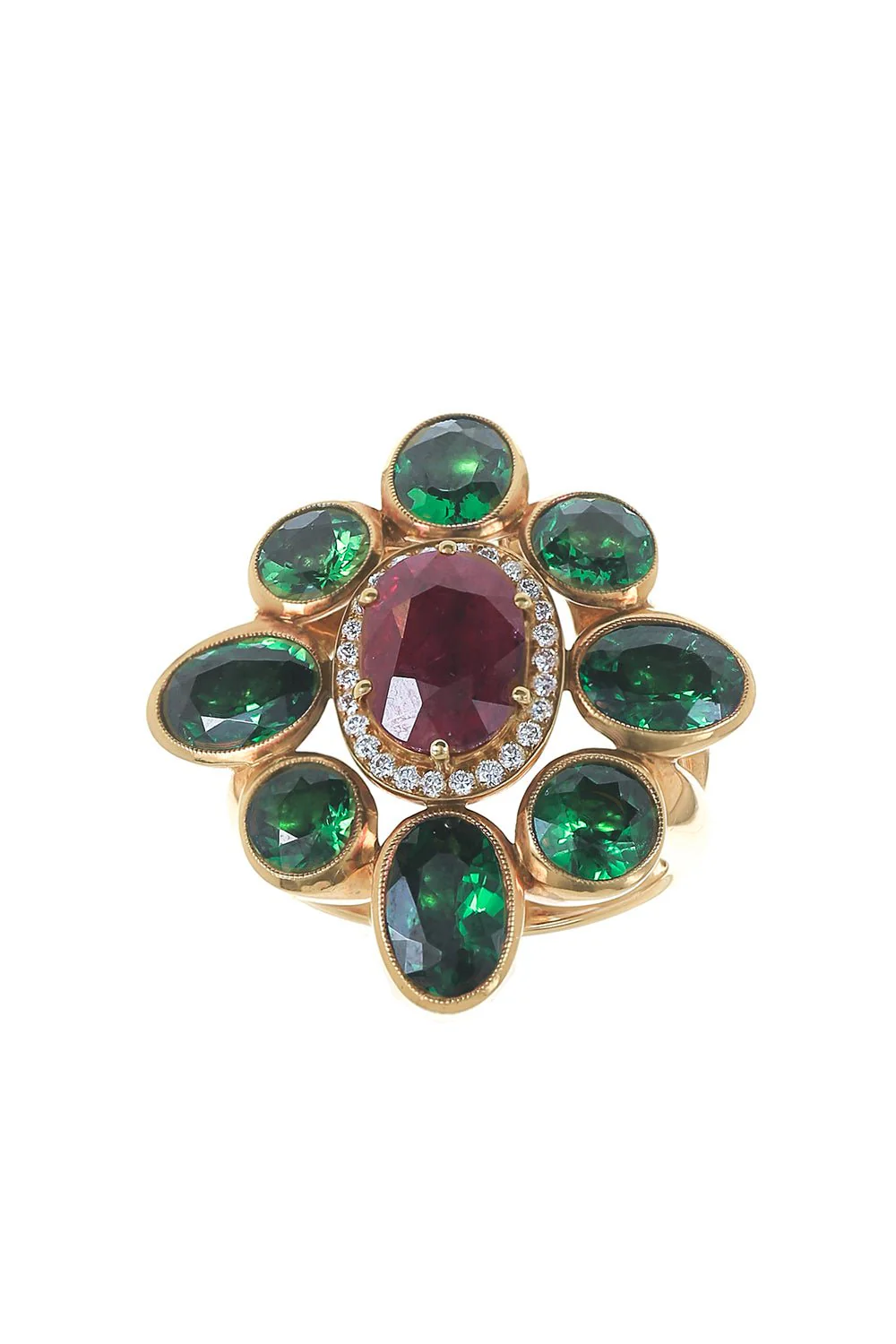 Ruby Diamond Tsavorite Ring