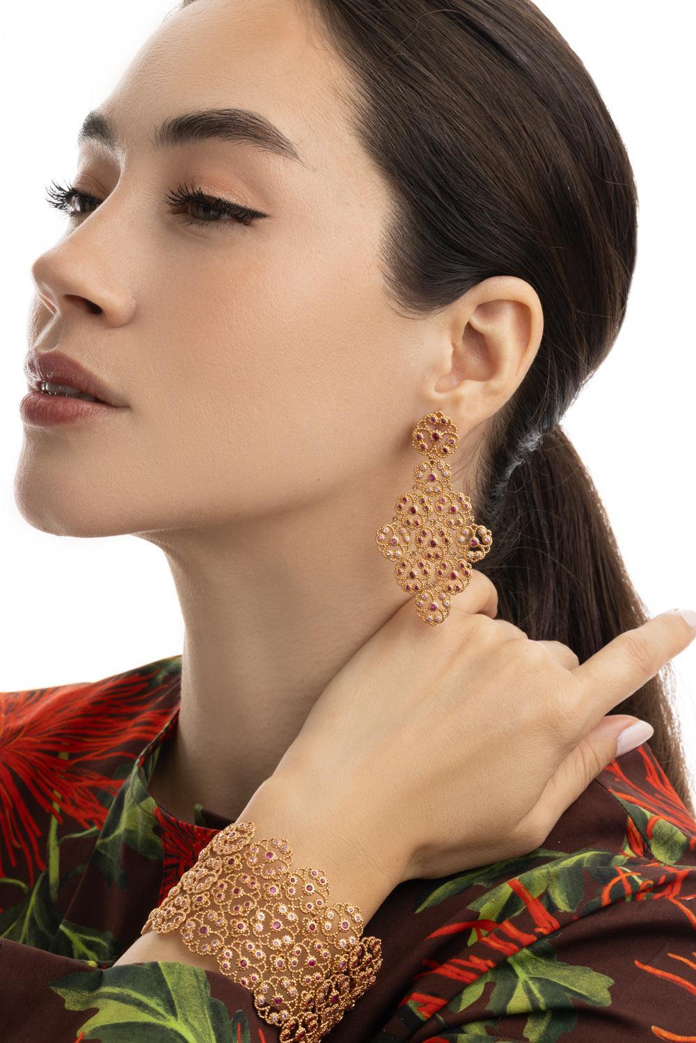 Ruby Sapphire Drop Earrings - Image 2