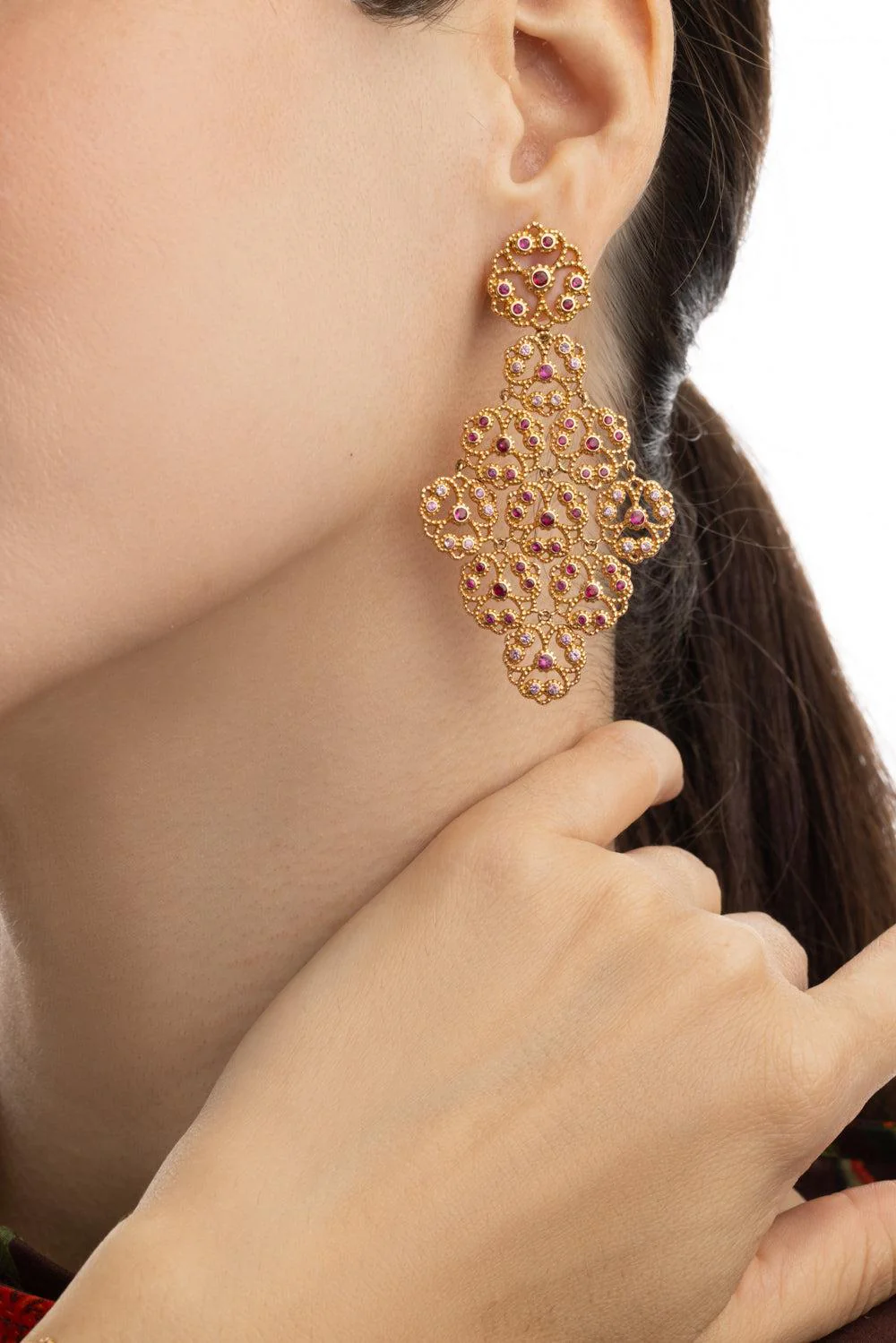 Ruby Sapphire Drop Earrings - Image 3