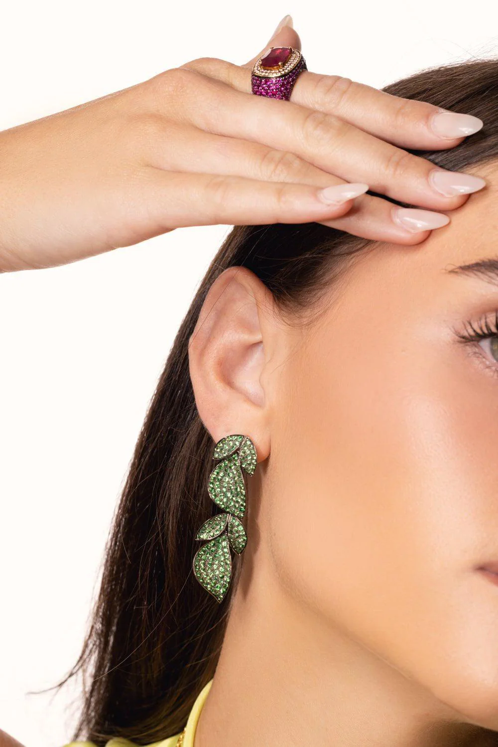 Tsavorite Leaf Drop Earrings - Image 3