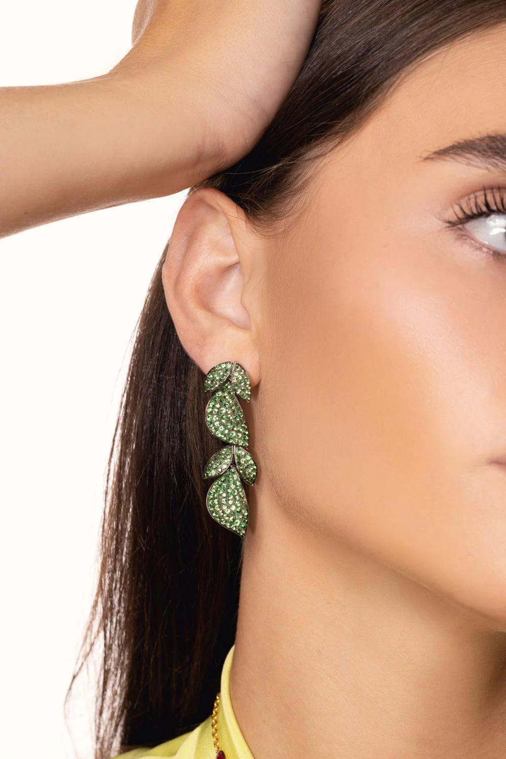 Tsavorite Leaf Drop Earrings - Image 4