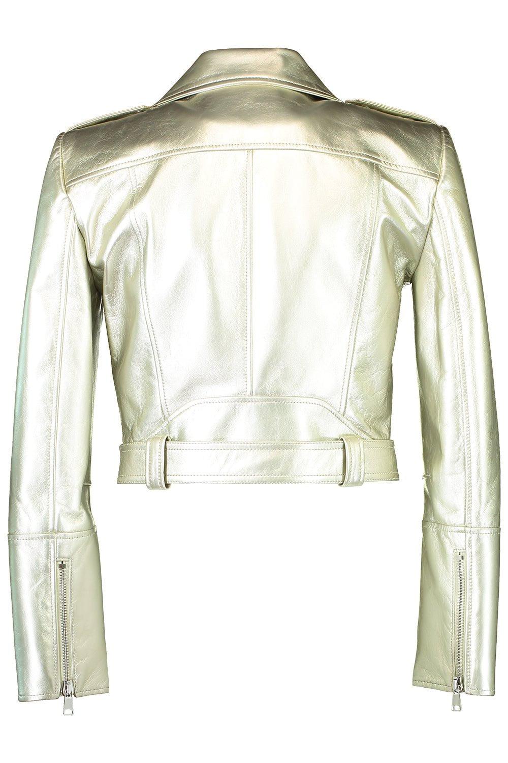 Cropped Biker Jacket - Champagne - Image 7