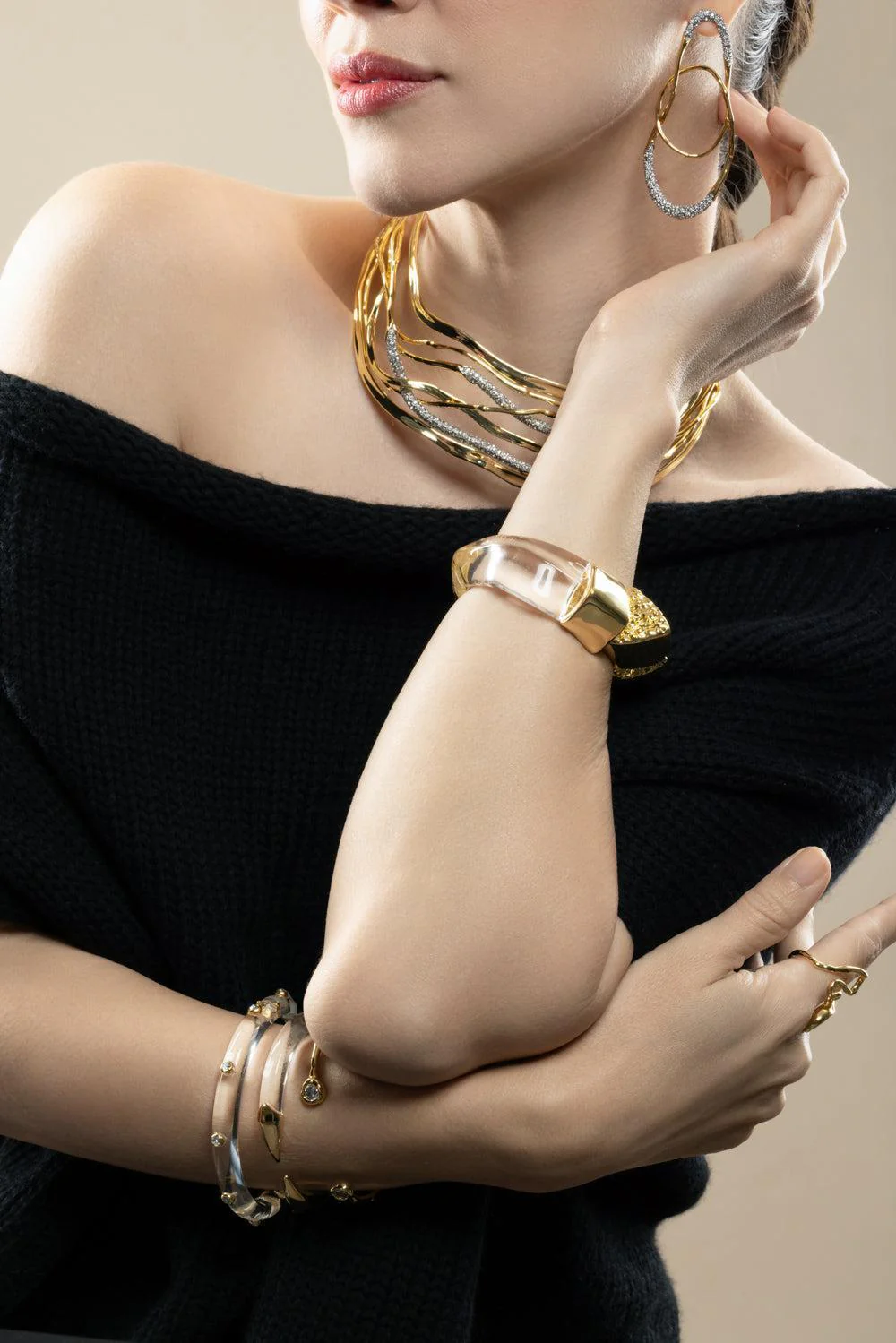 Clear Lucite Brutalist Hinge Bracelet - Image 5