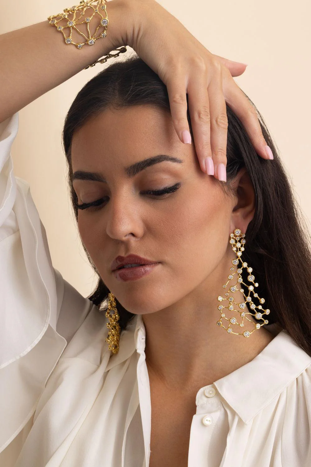 Crystal Large Solanales Fringe Chandelier Earrings - Image 2