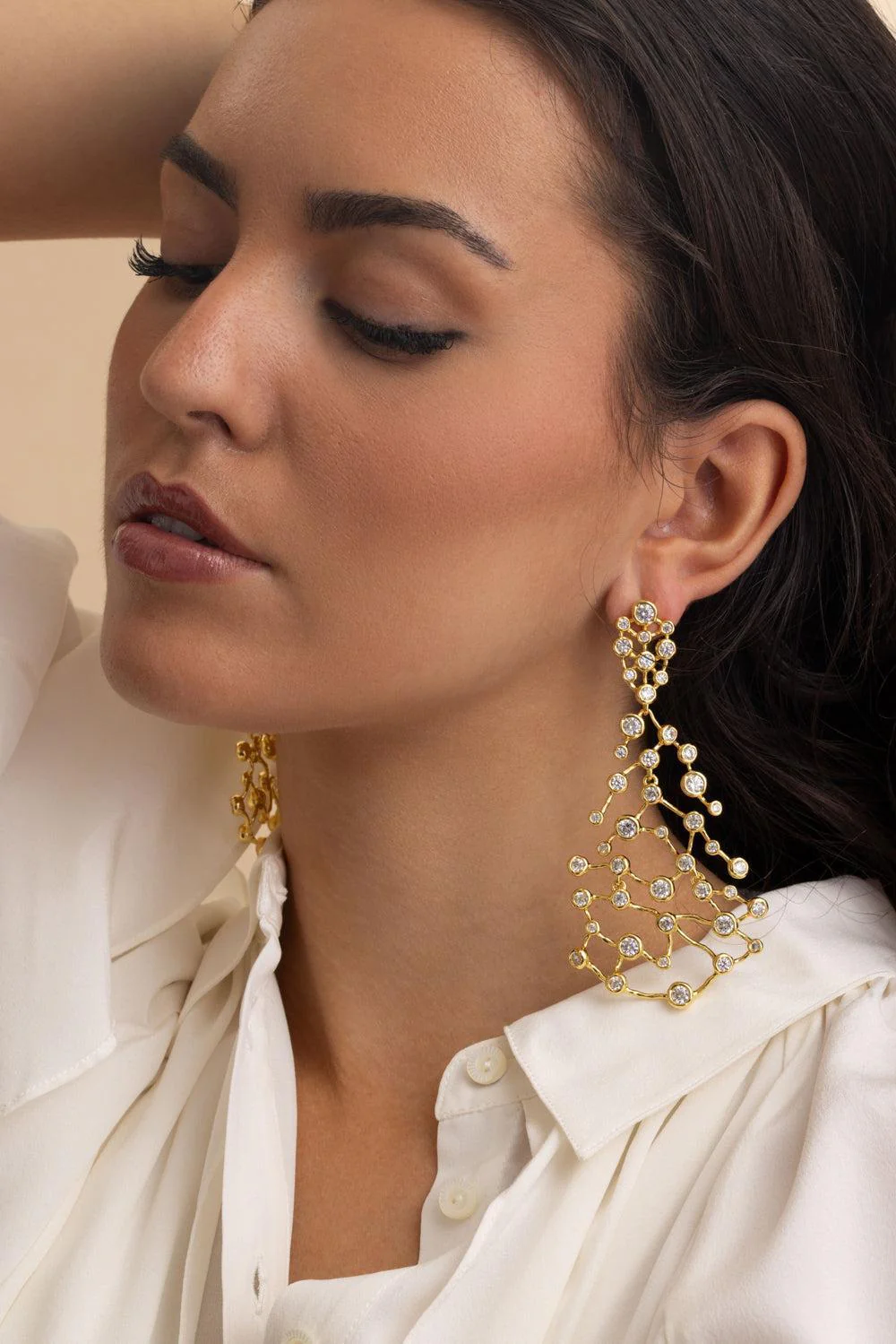 Crystal Large Solanales Fringe Chandelier Earrings - Image 3