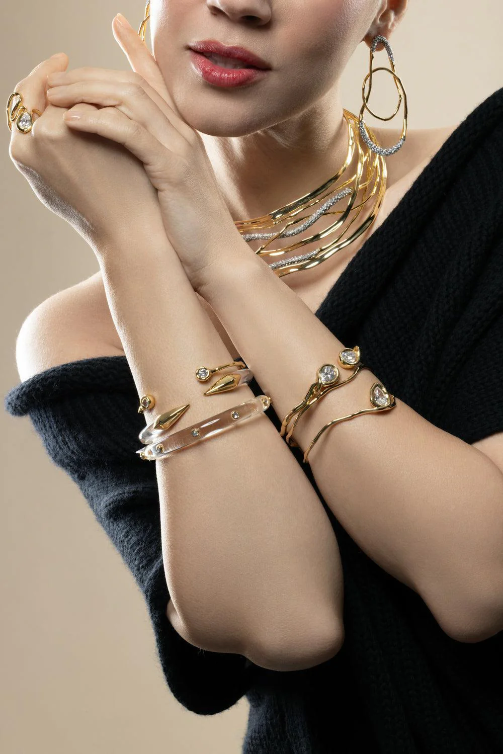 Crystal Lucite Studded Hinge Bracelet - Image 5