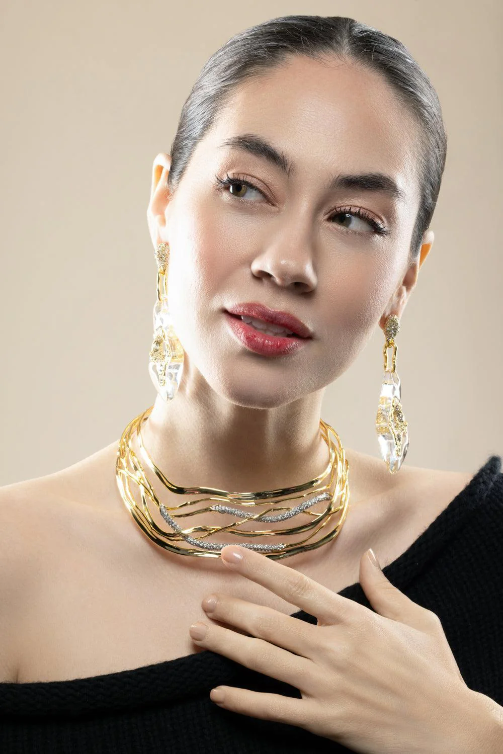 Crystal Pave Liquid Lucite Geode Drop Earrings - Image 2
