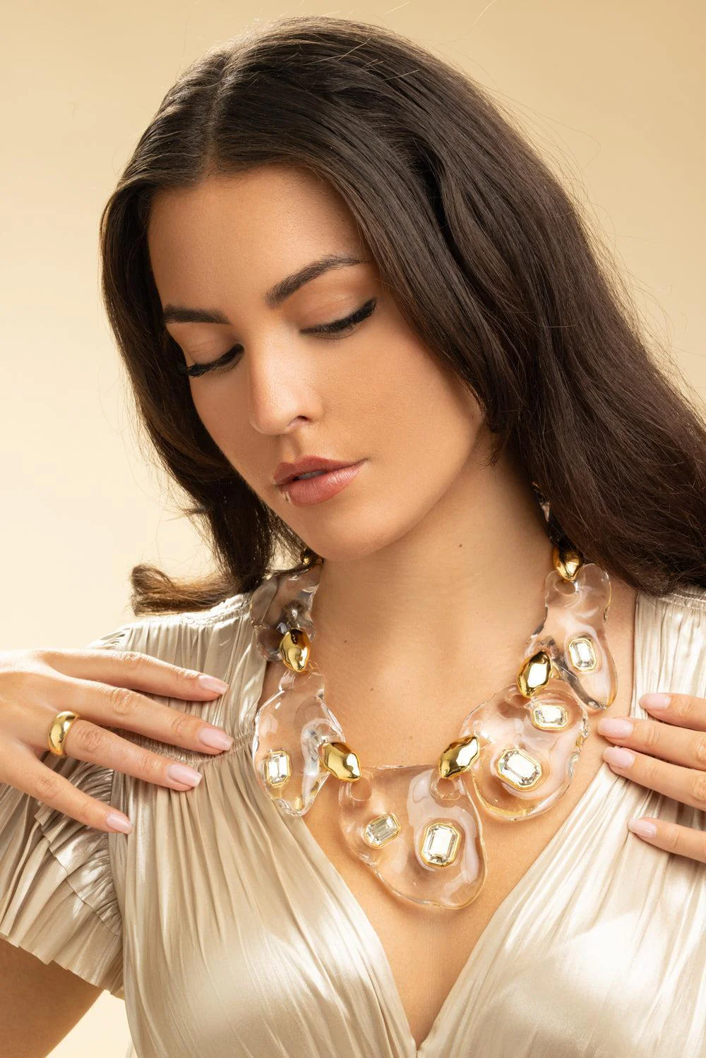 Liquid Lucite Crystal Pebble Necklace - Image 4