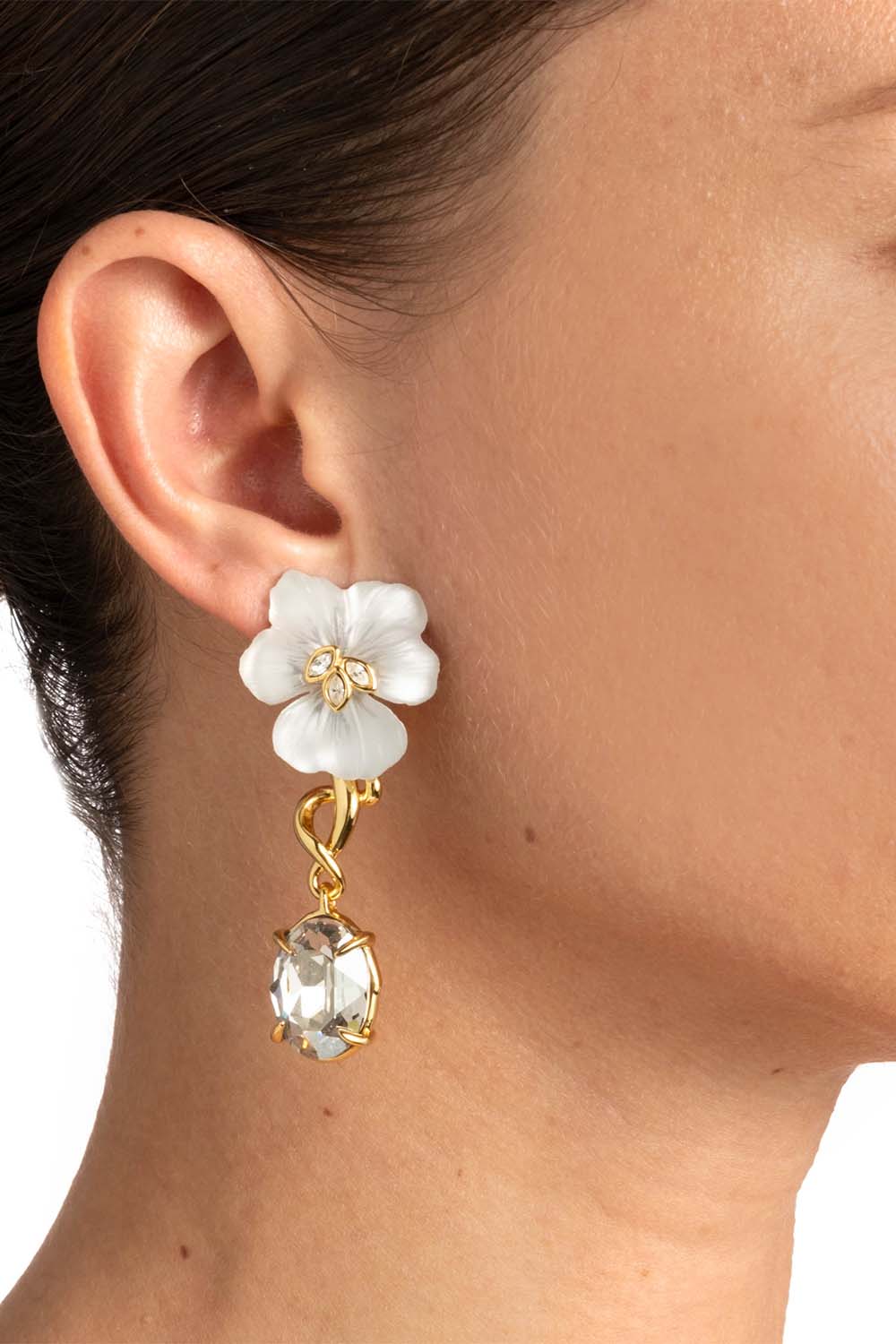 Pansy Lucite Crystal Drop Earrings - Image 3