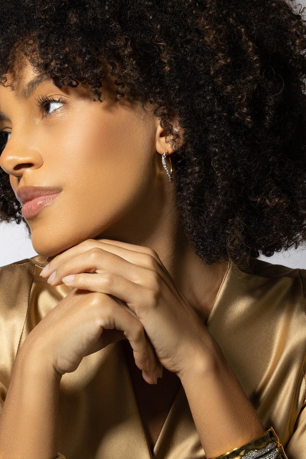 Two Tone Pave Hoop Earrings - Image 2