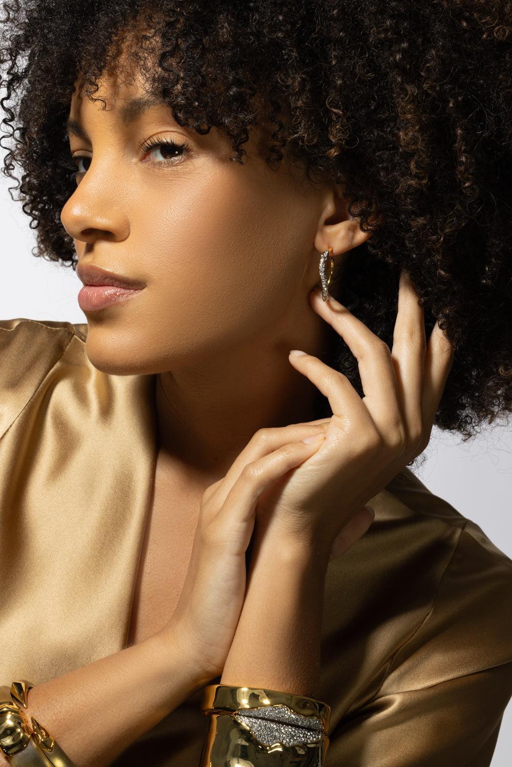 Two Tone Pave Hoop Earrings - Image 3