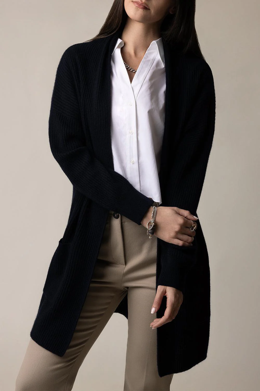 OPEN LONG CARDIGAN - DEEP NIGHT - Image 3