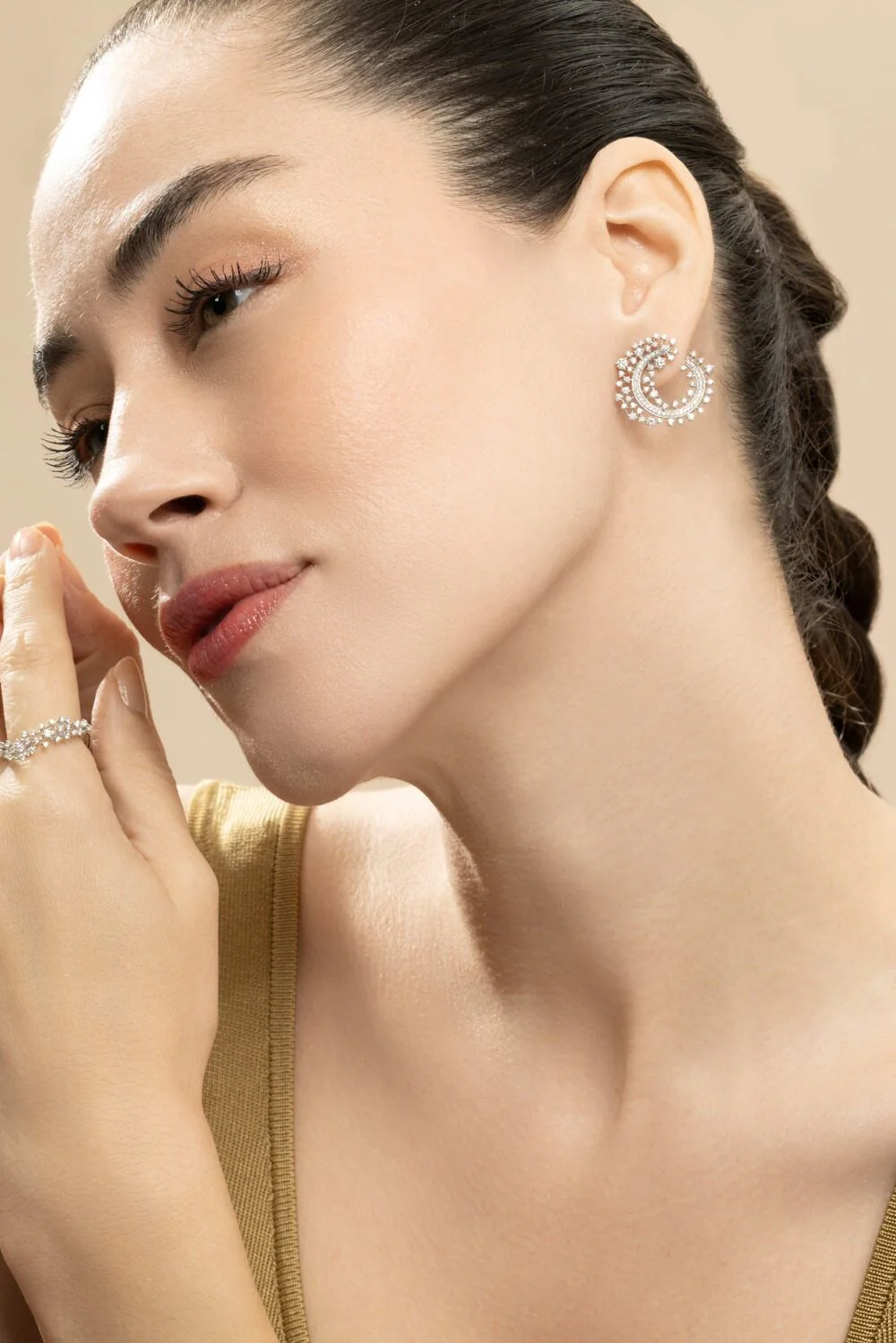 Diamond Scatter Edge Hoop Earrings - Image 3