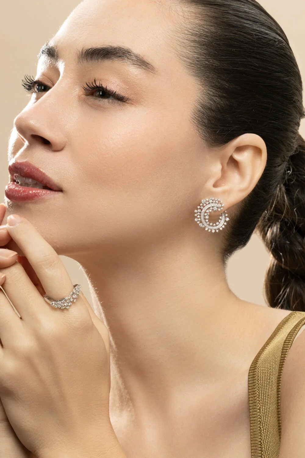 Diamond Scatter Edge Hoop Earrings - Image 4