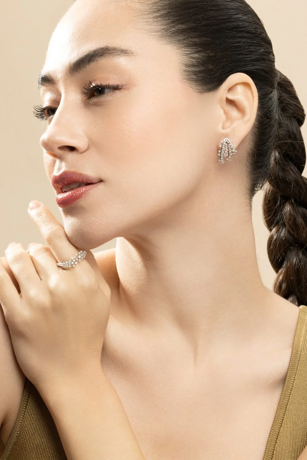 Diamond Scatter Tri-Hoop Earrings - Image 2