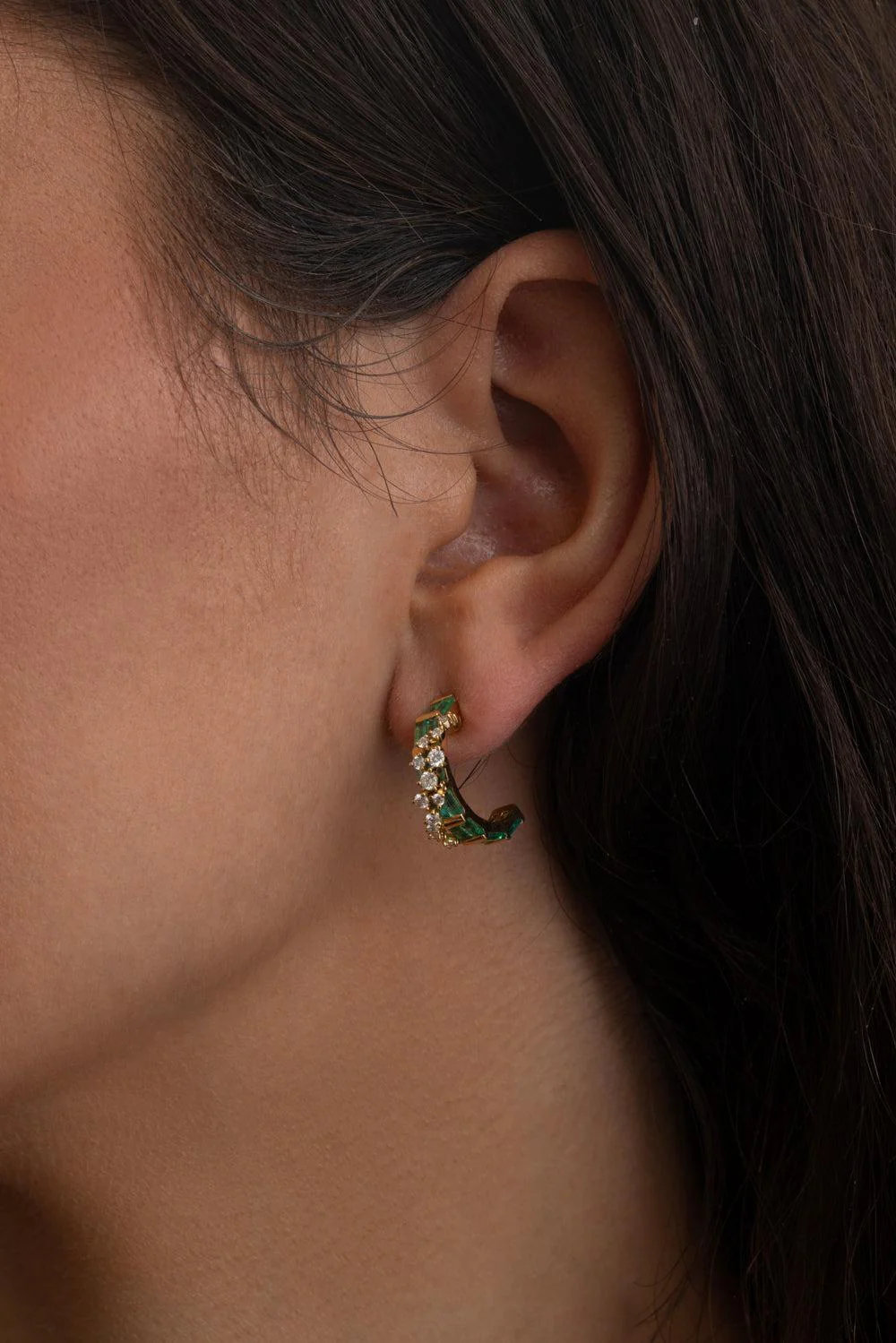 Emerald Diamond Baguette Scattered Hoop Earrings - Image 4