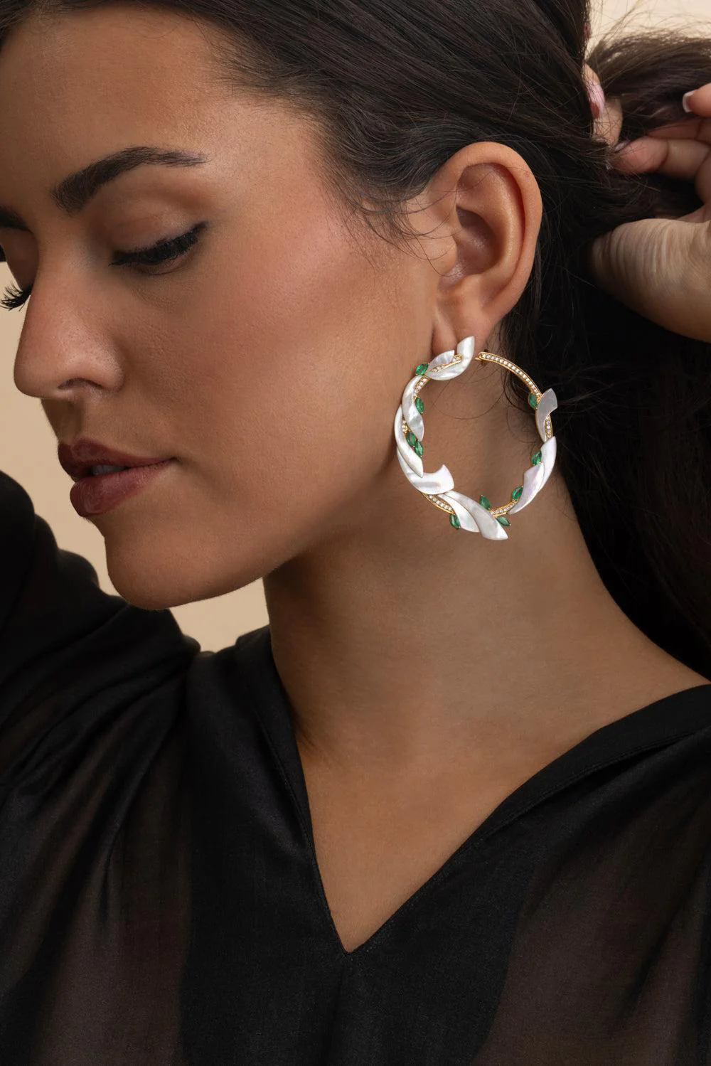 Emerald Mogra Coronation Hoop Earrings - Image 3