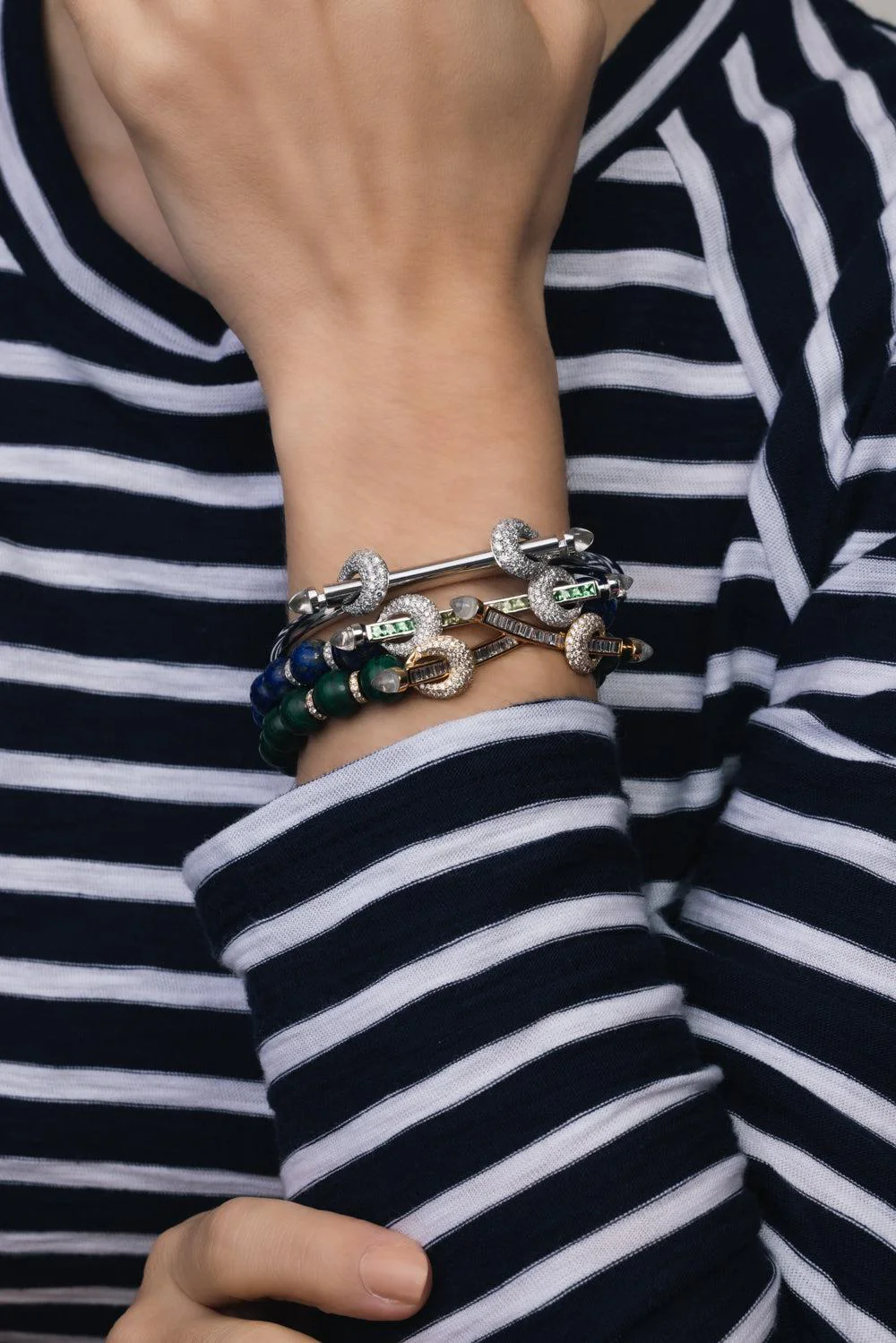 Malachite Diamond Double Bar Chakra Bracelet - Image 3