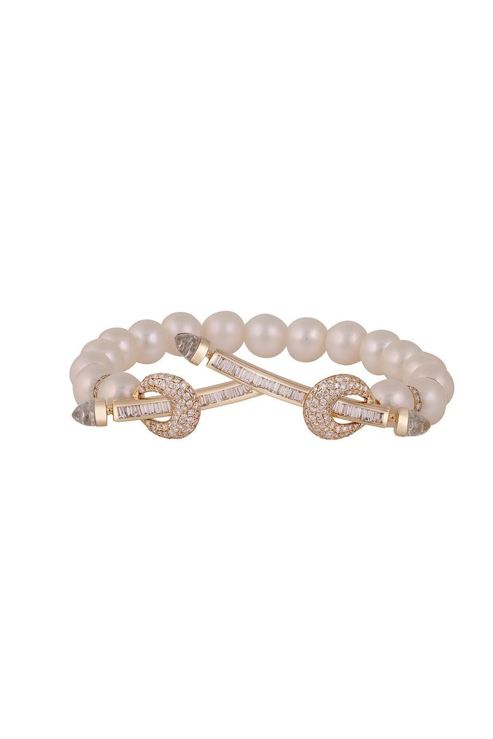 Pearl Diamond Double Bar Chakra Bracelet