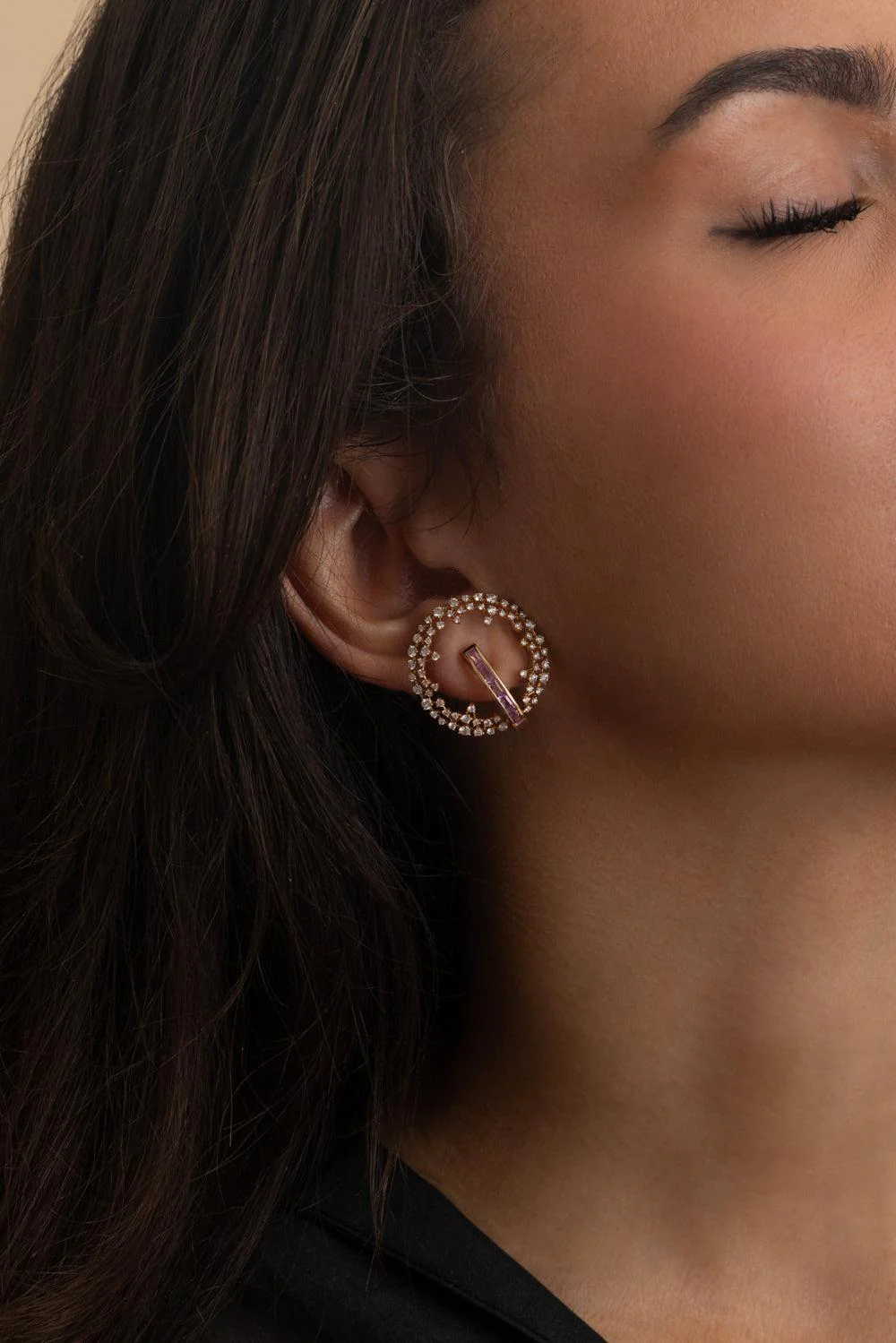 Pink Sapphire Diamond Scatter Earrings - Image 2