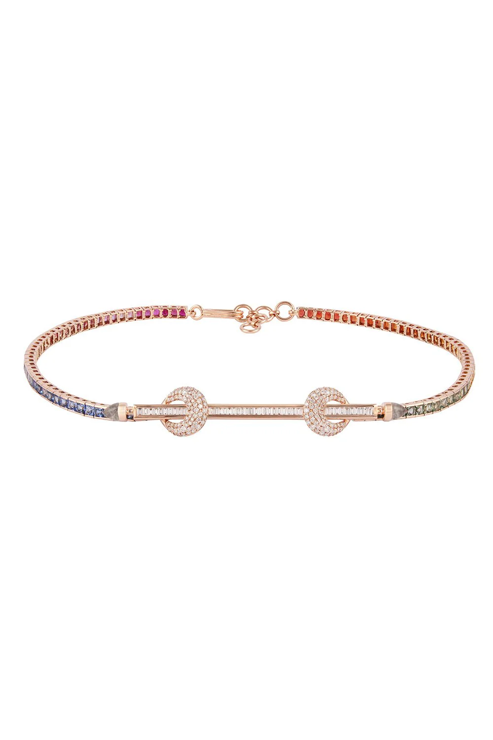 Rainbow Chakra Diamond Tennis Necklace - Rose Gold