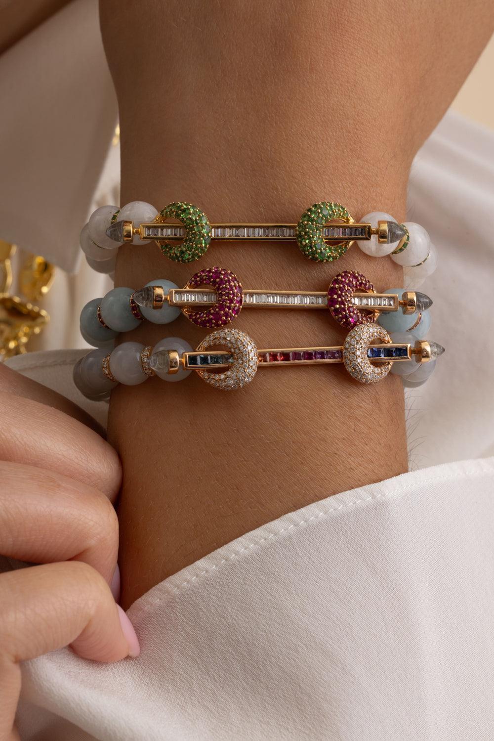 Rainbow Sapphire Grey Moonstone Chakra Bracelet - Image 5