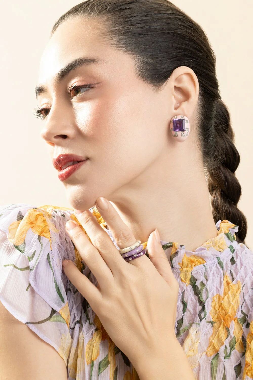 Diamond Amethyst Pink Earrings - Image 3