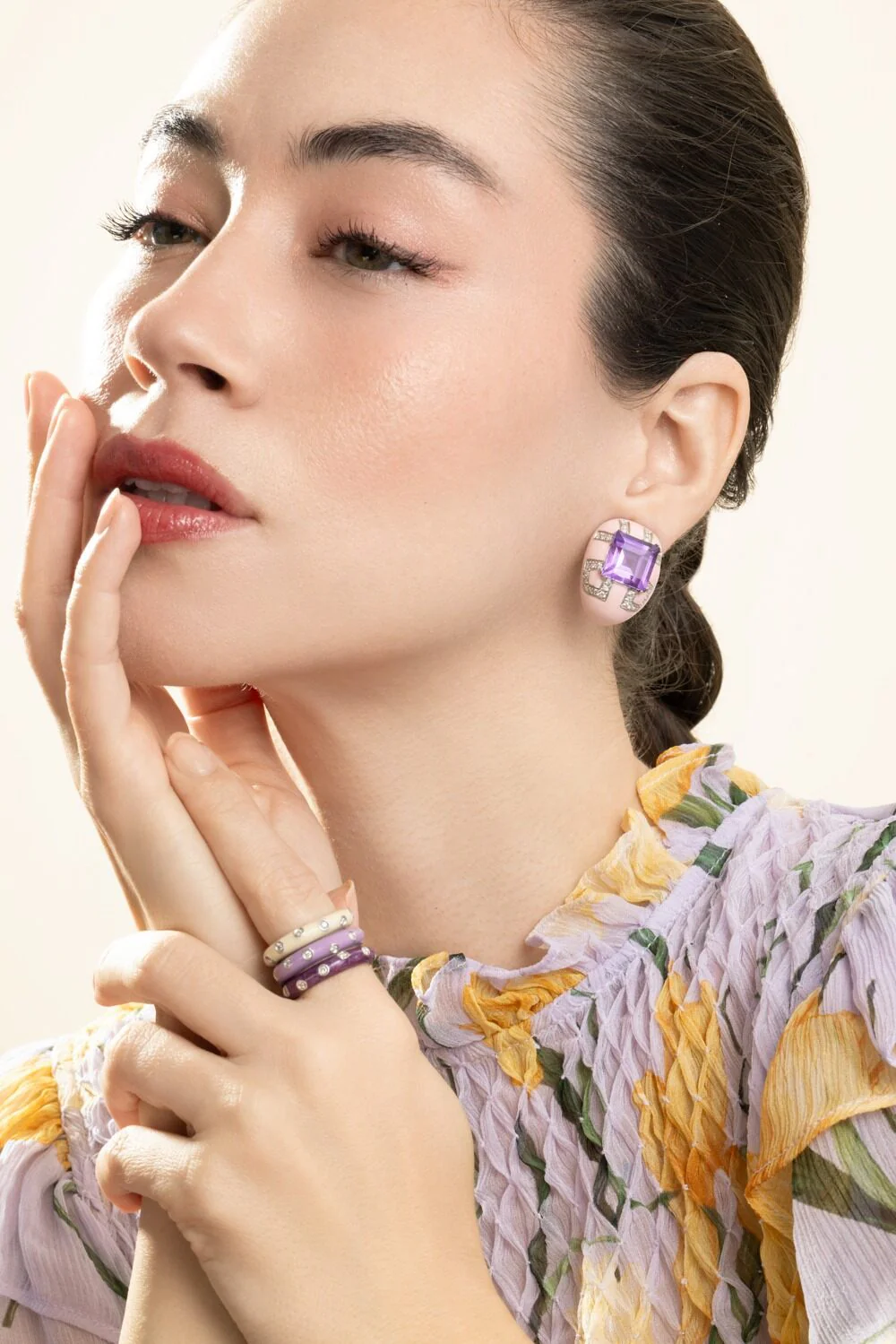 Diamond Amethyst Pink Earrings - Image 4