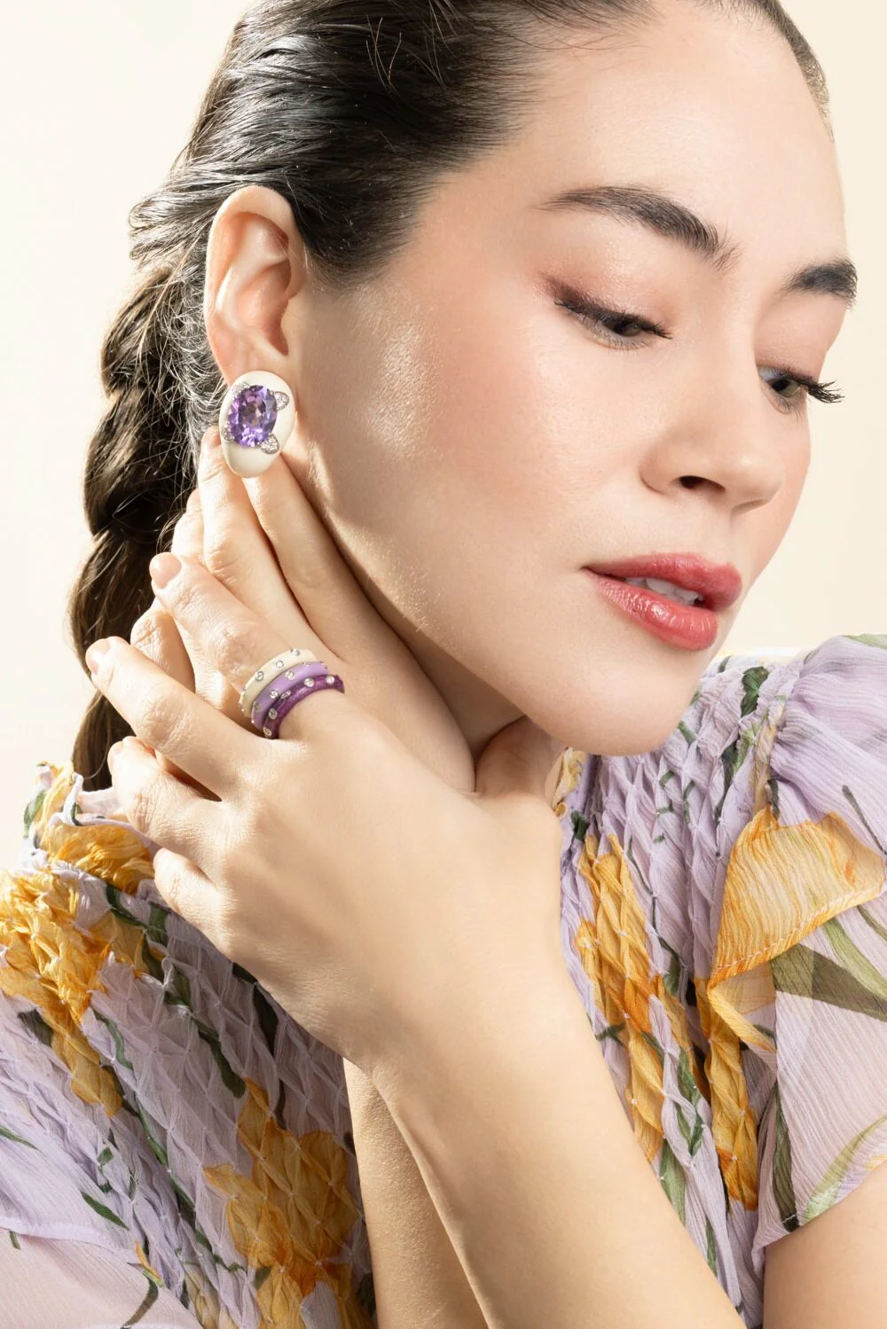 Diamond Amethyst White Oval Earrings - Image 2
