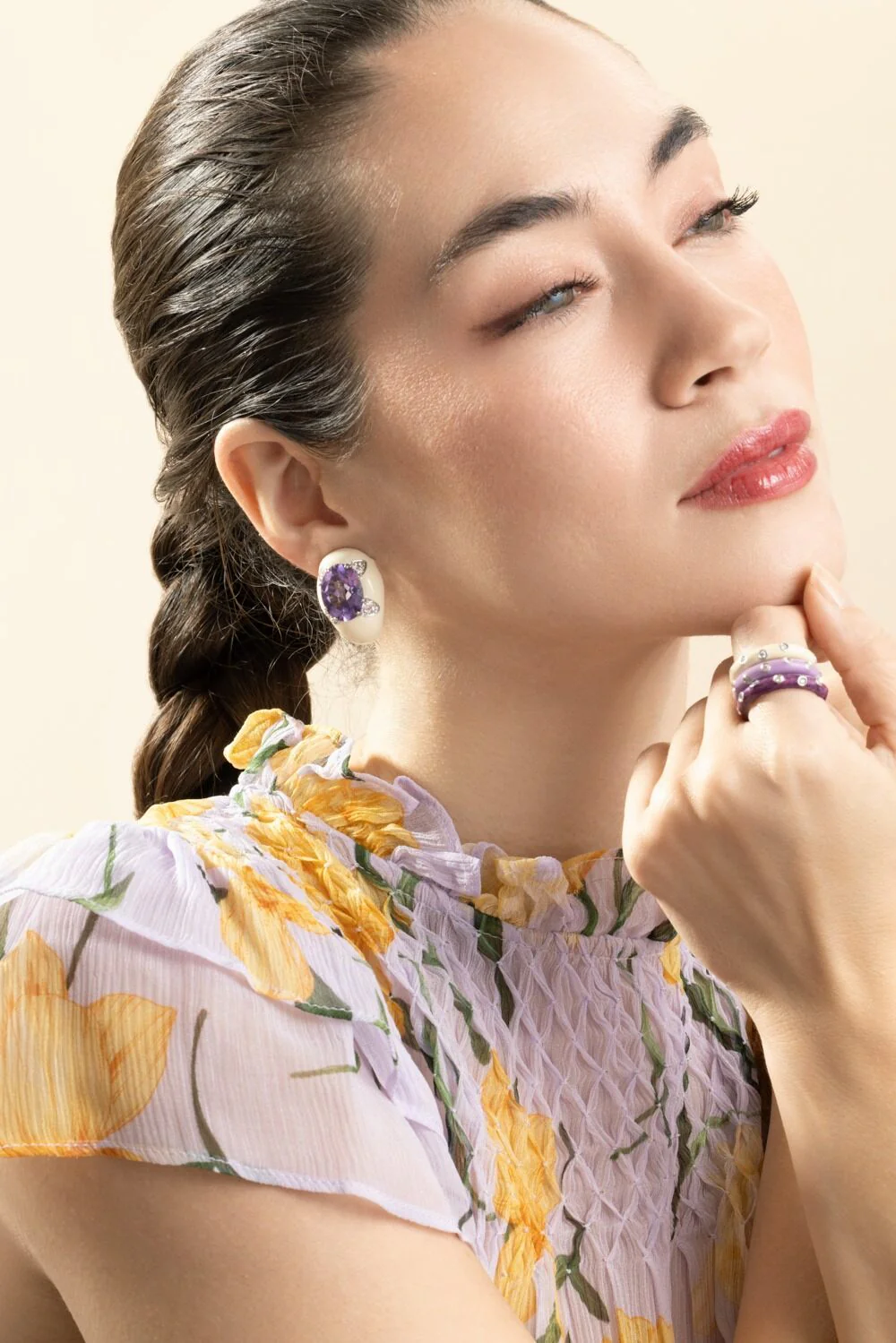 Diamond Amethyst White Oval Earrings - Image 4