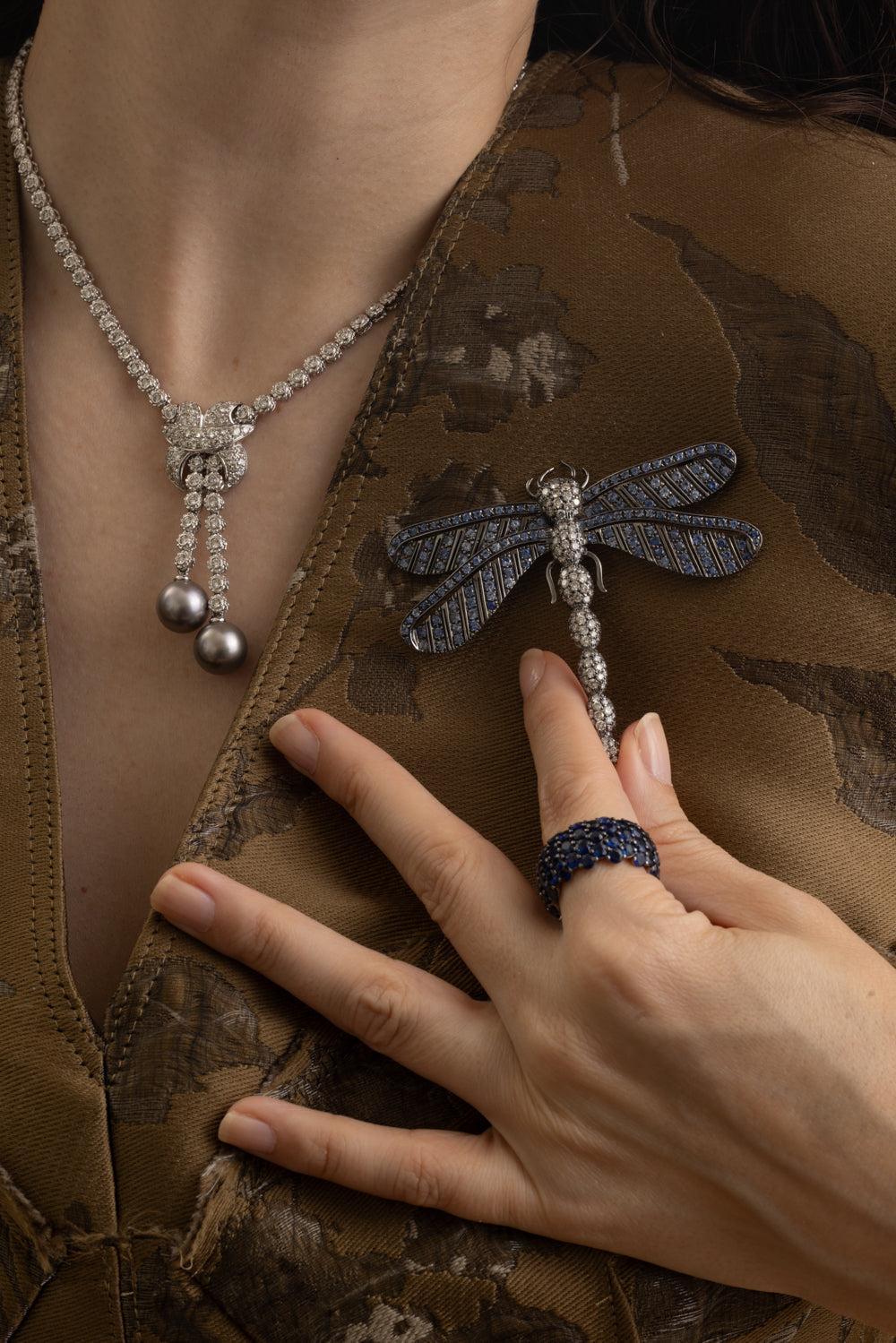 Diamond Blue Sapphire Dragonfly Pin - Image 2