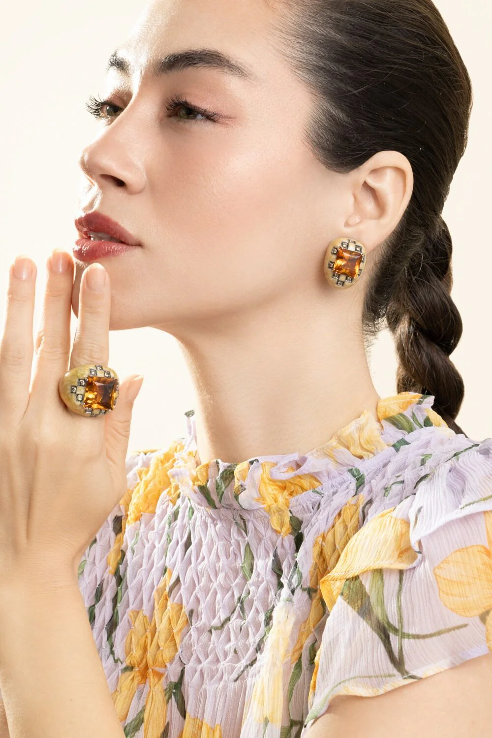 Diamond Citrine Square Earrings - Image 2