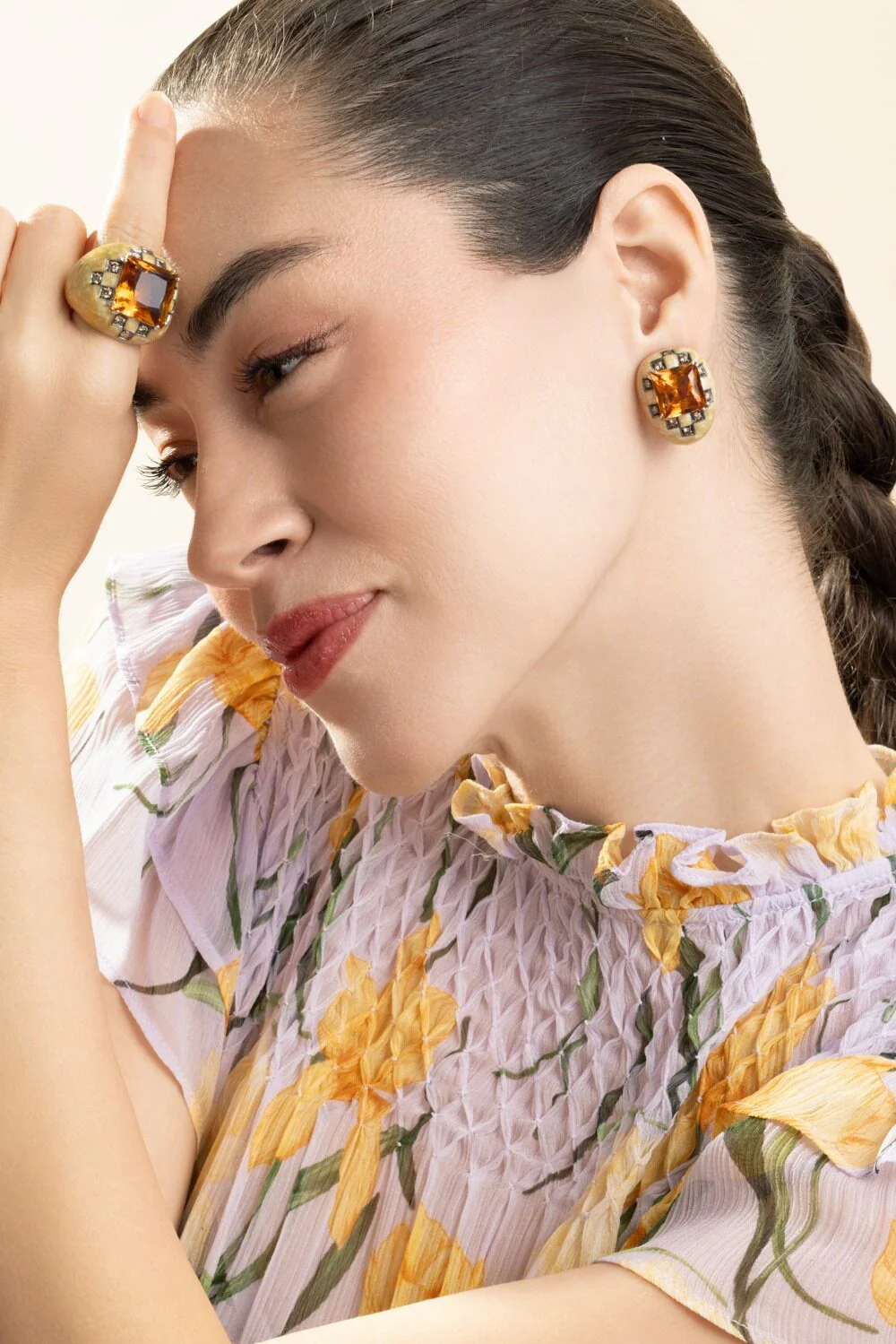 Diamond Citrine Square Earrings - Image 3