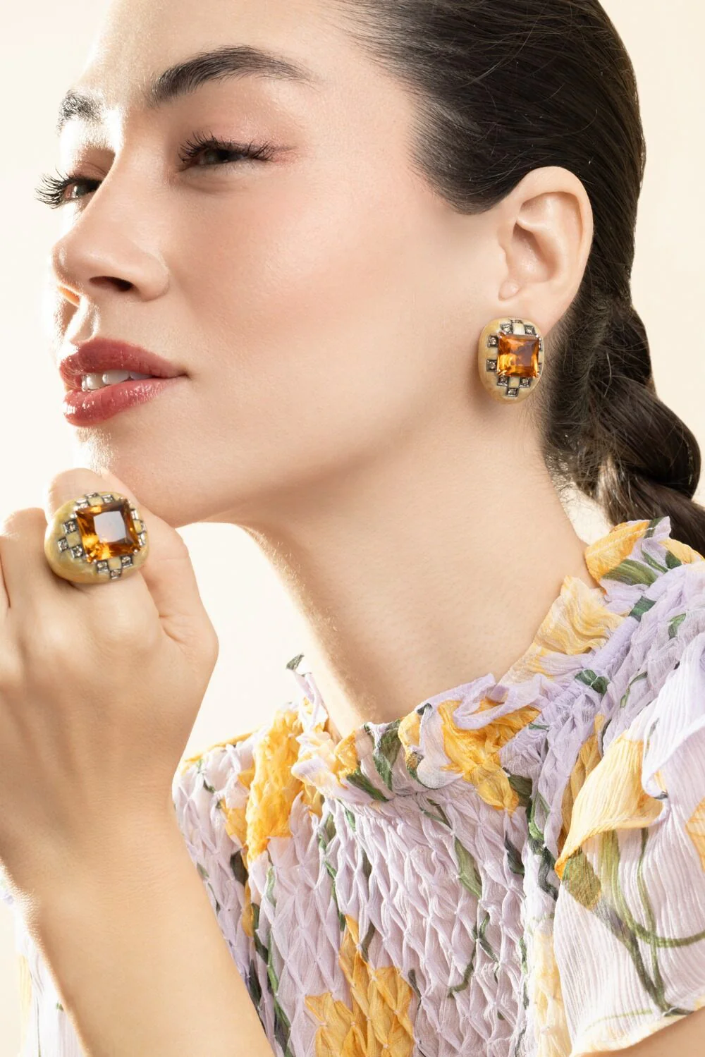 Diamond Citrine Square Earrings - Image 4