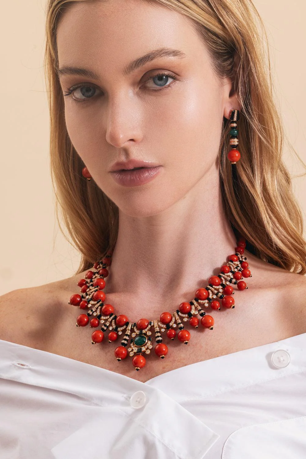 Diamond Emerald Coral Black Onyx Necklace - Image 3